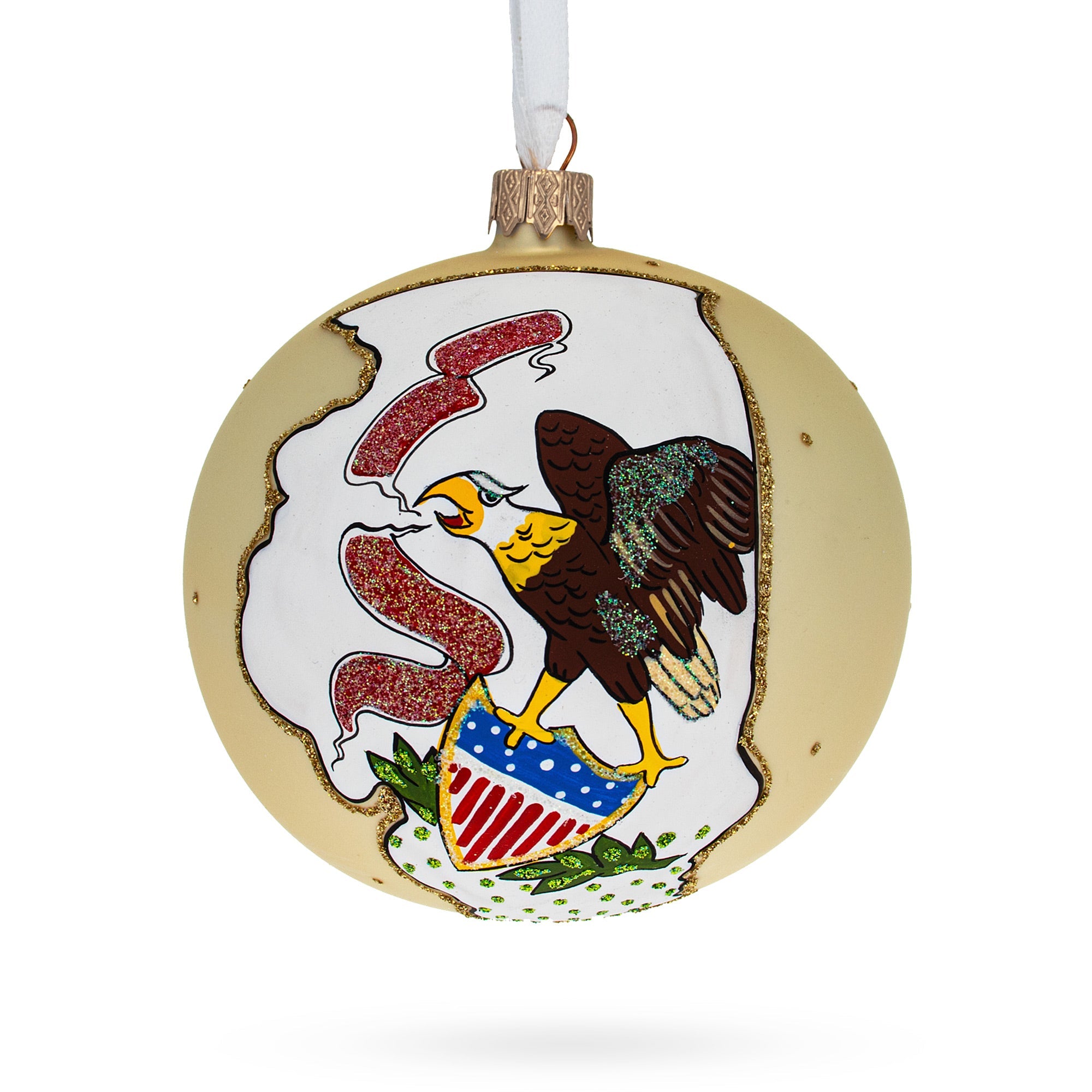 Illinois State, Usa Glass Ball Christmas Ornament 4 Inches