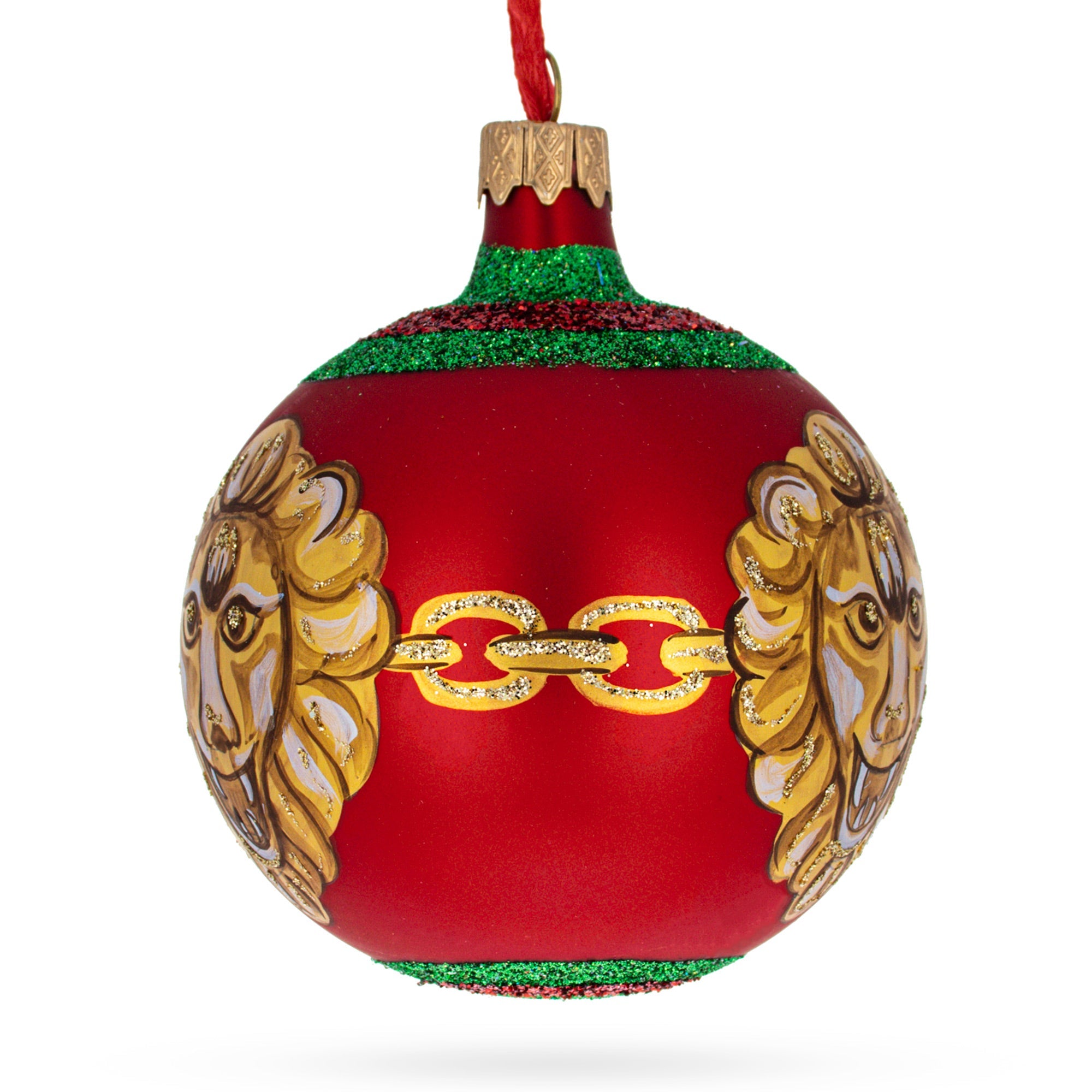 Lorentine Majesty: Lion-head Design Glass Ball Christmas Ornament By Florence Designer 3.25 Inches