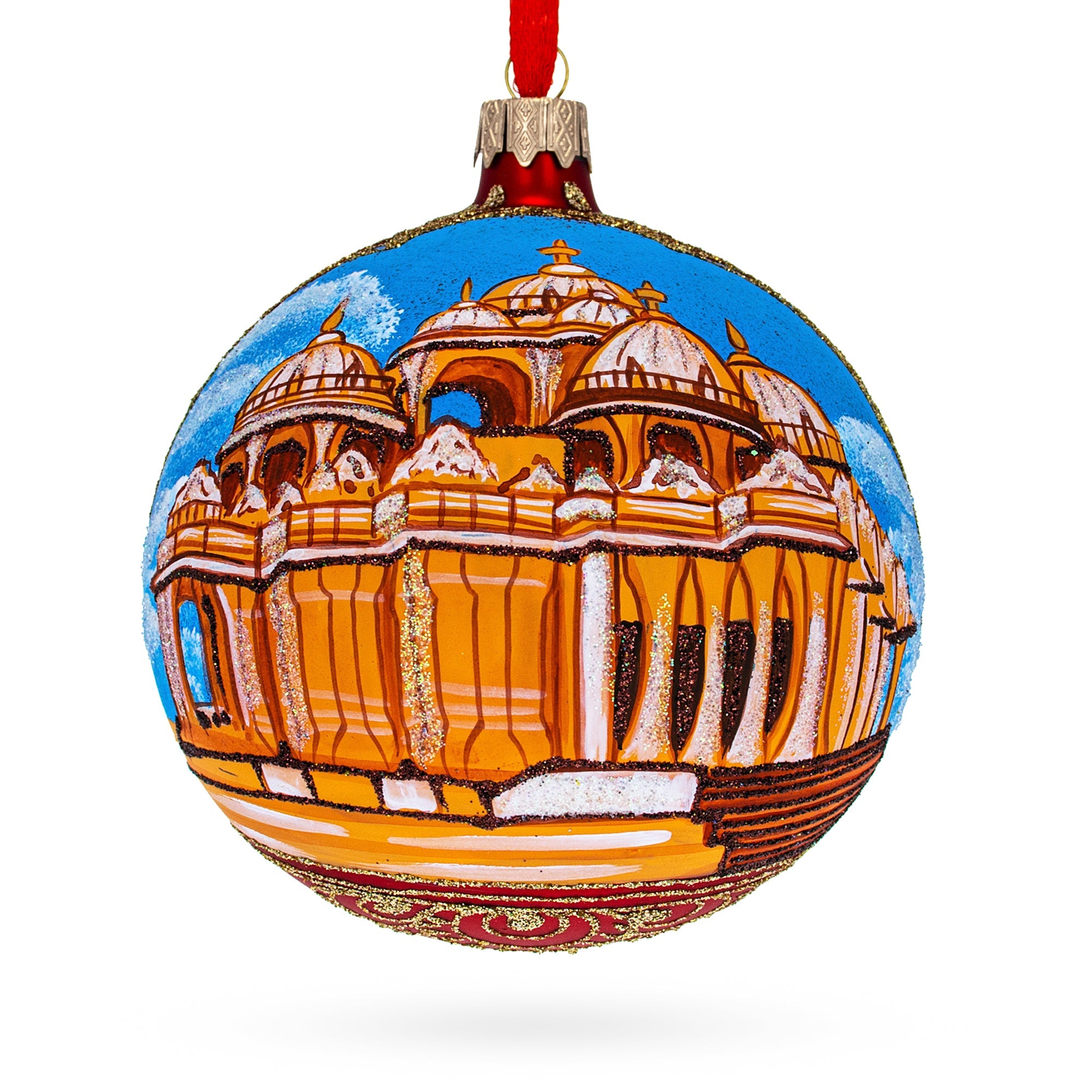 Swaminarayan Akshardham, New Delhi, India Glass Ball Christmas Ornament 4 Inches