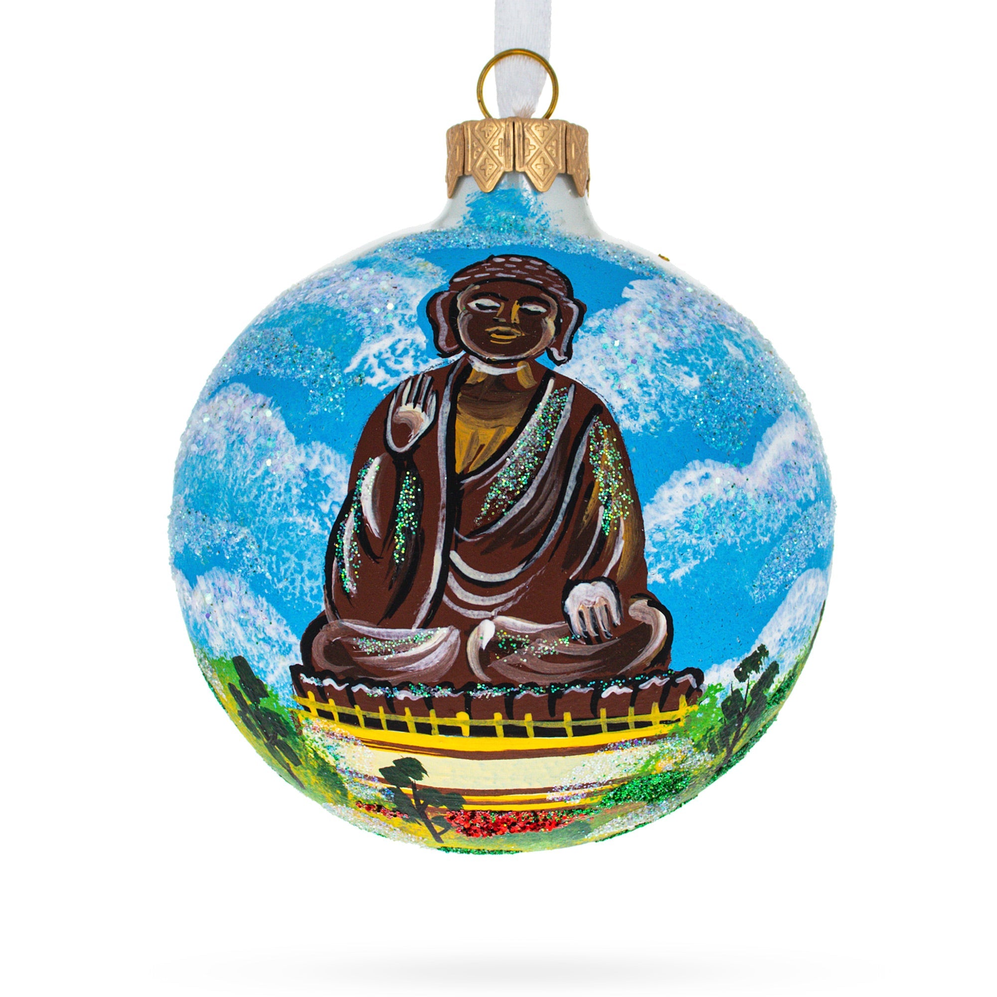 Tian Tan Buddha (big Buddha), Hong Kong Glass Ball Christmas Ornament 3.25 Inches