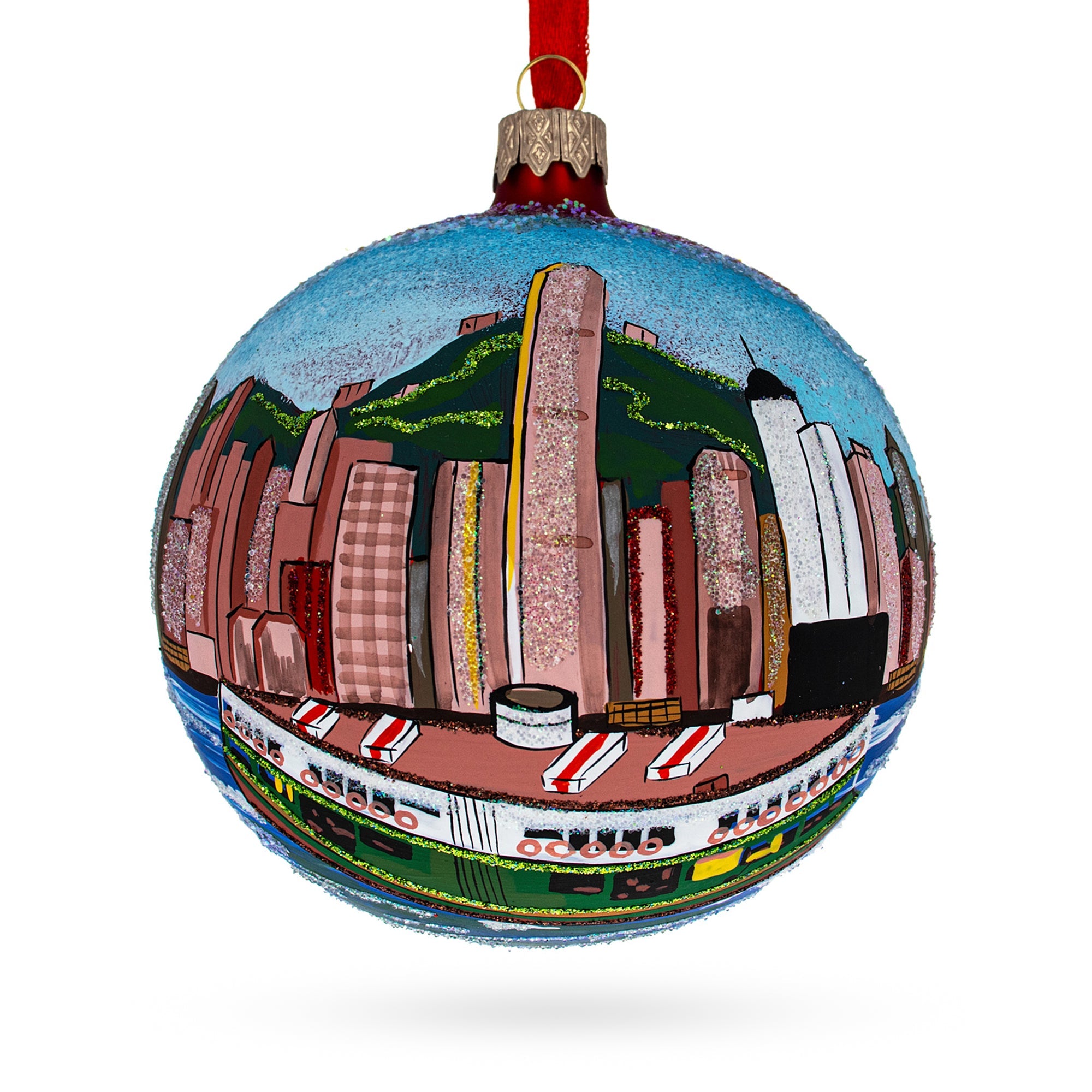 Star Ferry, Hong Kong Glass Ball Christmas Ornament 4 Inches