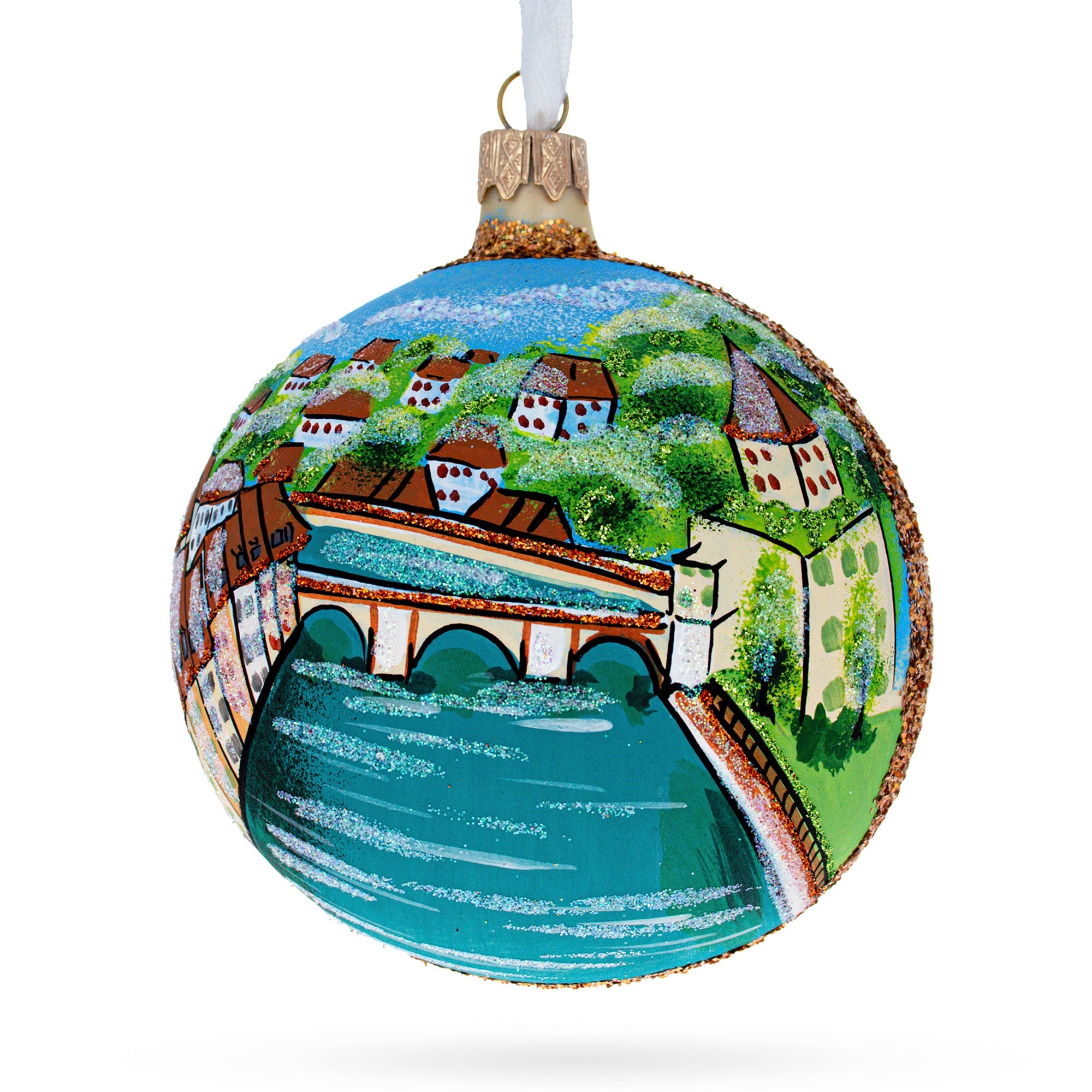 Old City, Bern, Switzerland Glass Ball Christmas Ornament 4 Inches