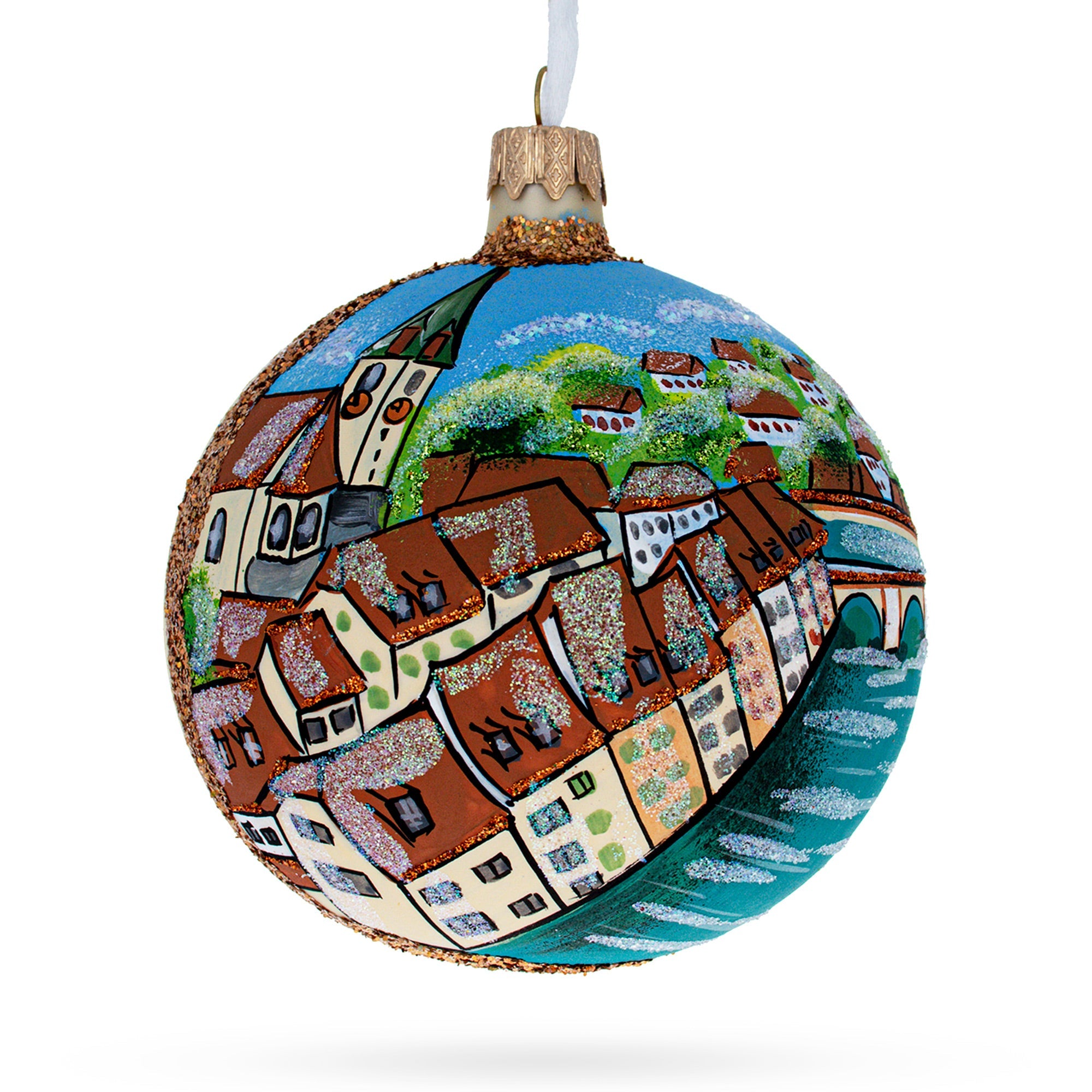 Old City, Bern, Switzerland Glass Ball Christmas Ornament 4 Inches