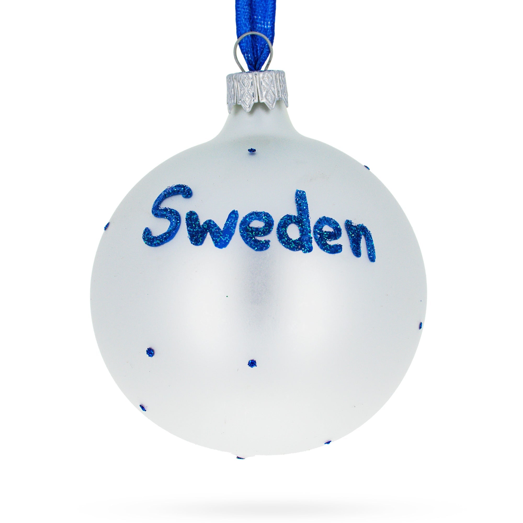 Flag Of Sweden Blown Glass Ball Christmas Ornament 3.25 Inches