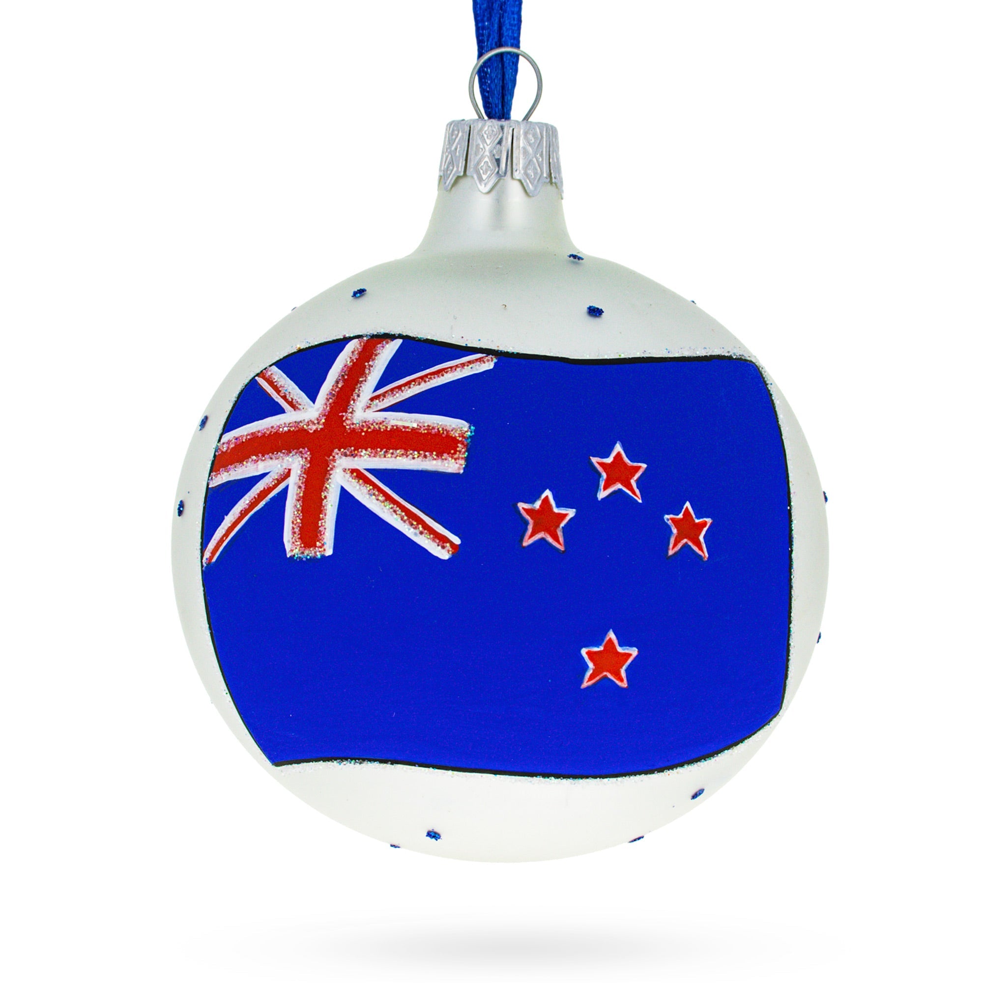 Kiwi Spirit: Flag Of New Zealand Blown Glass Ball Christmas Ornament 3.25 Inches