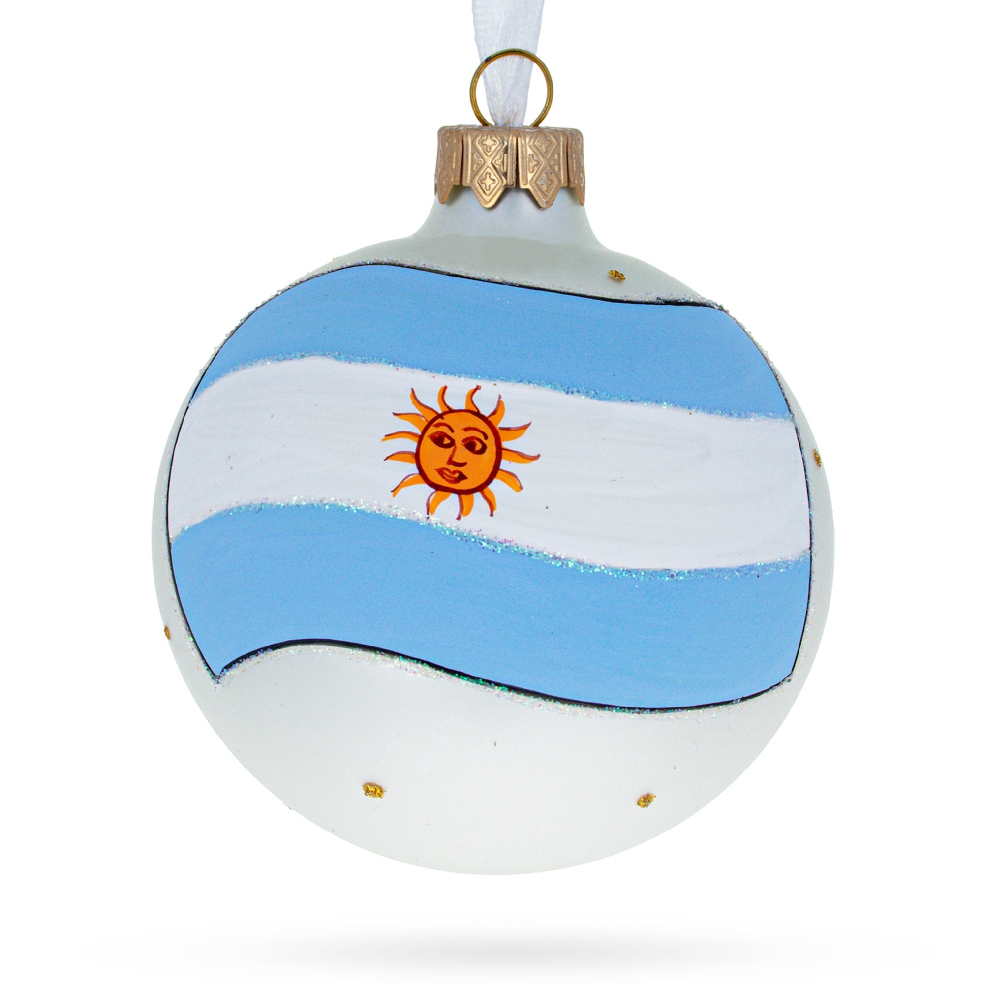 Flag Of Argentina Blown Glass Ball Christmas Ornament 3.25 Inches