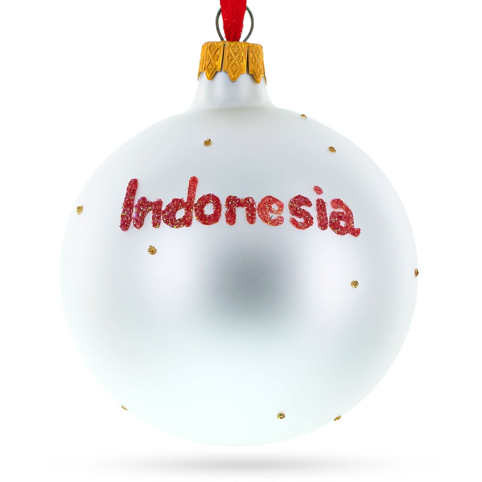 Flag Of Indonesia Blown Glass Ball Christmas Ornament 3.25 Inches