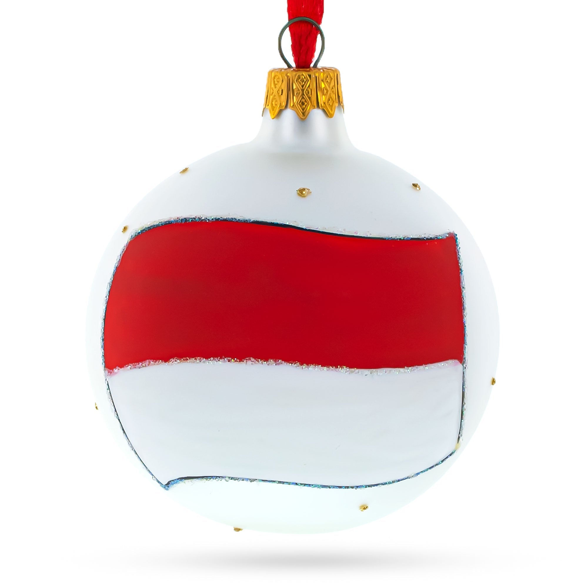 Flag Of Indonesia Blown Glass Ball Christmas Ornament 3.25 Inches