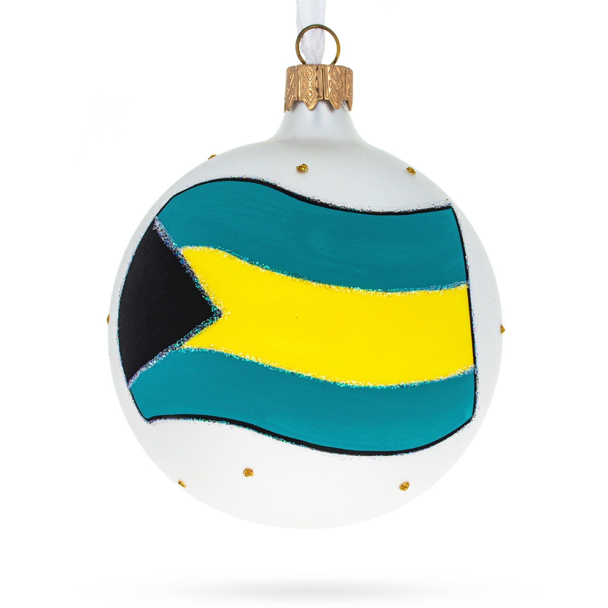 Flag Of Bahamas Blown Glass Ball Christmas Ornament 3.25 Inches