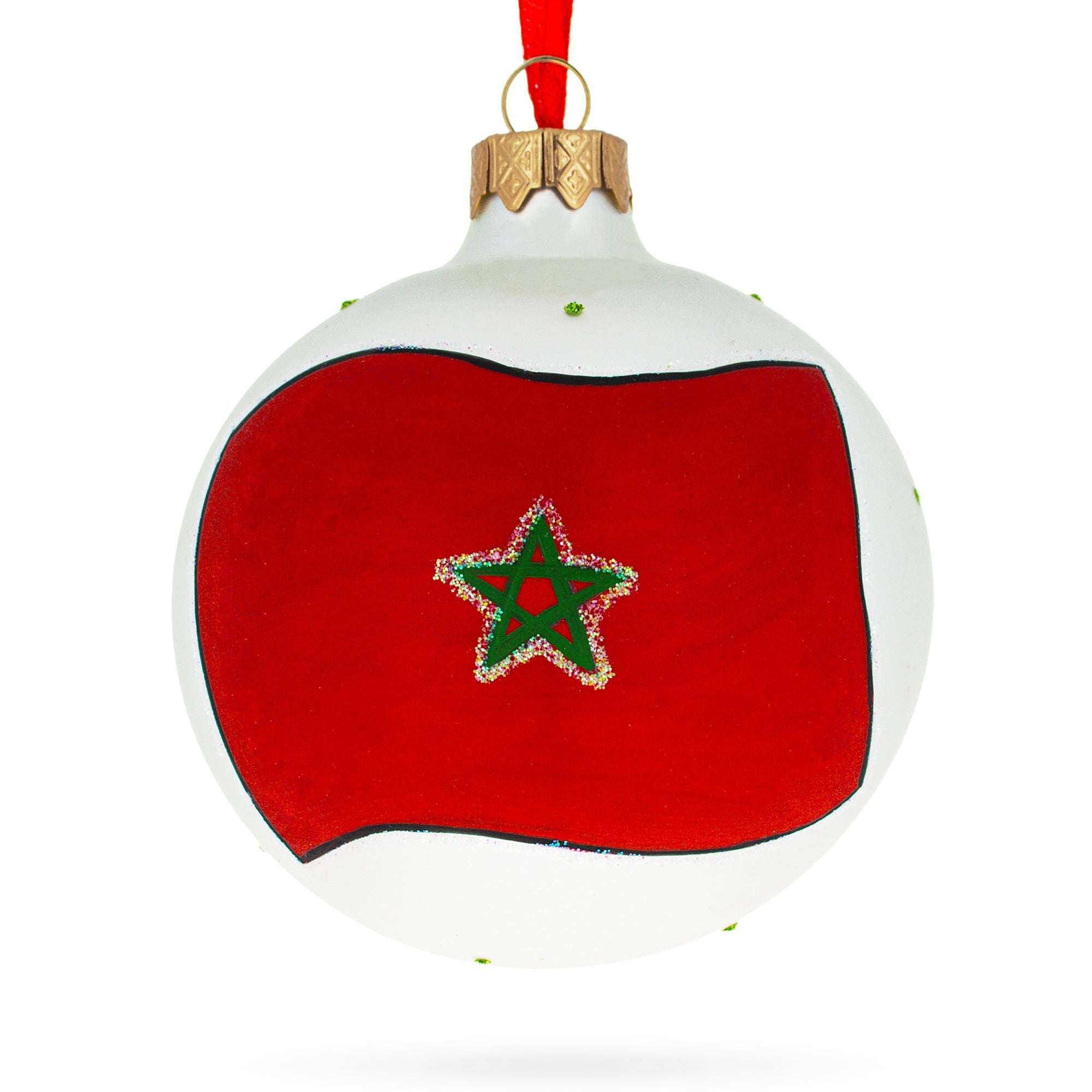 Flag Of Morocco Blown Glass Ball Christmas Ornament 3.25 Inches