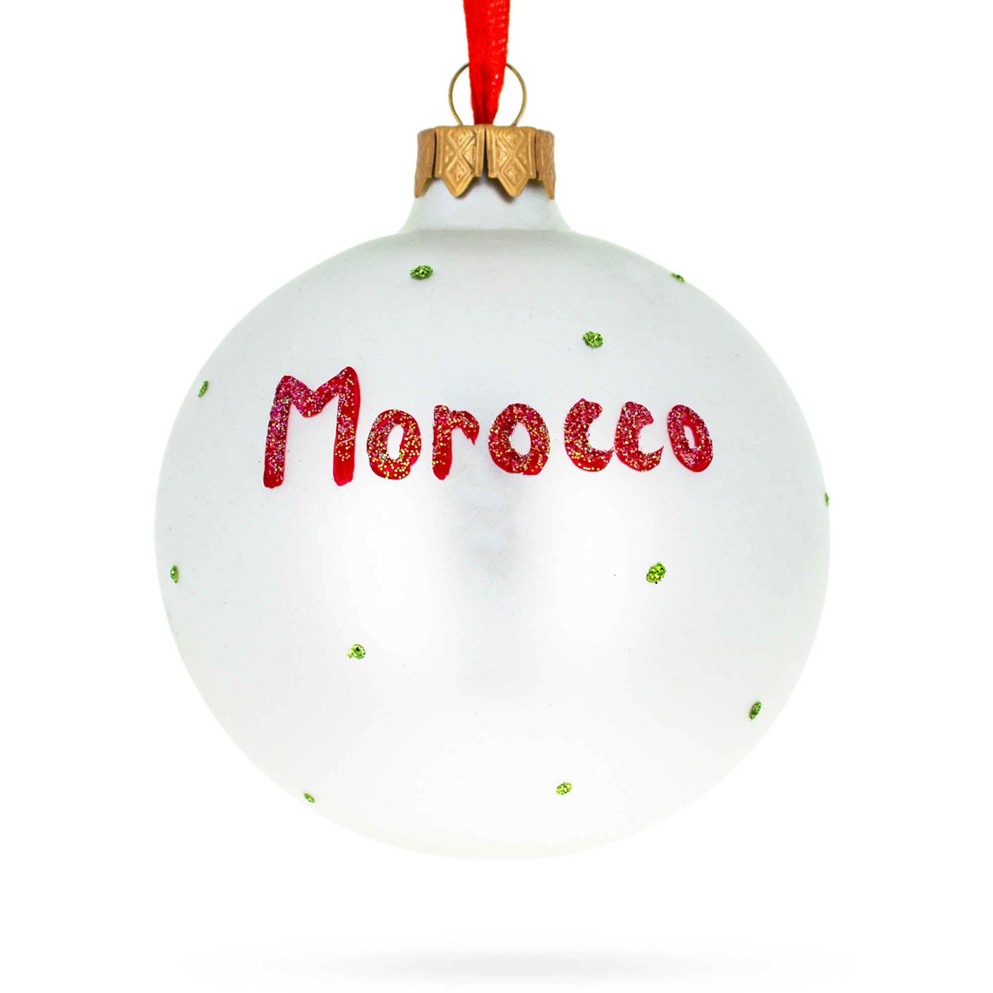 Flag Of Morocco Blown Glass Ball Christmas Ornament 3.25 Inches