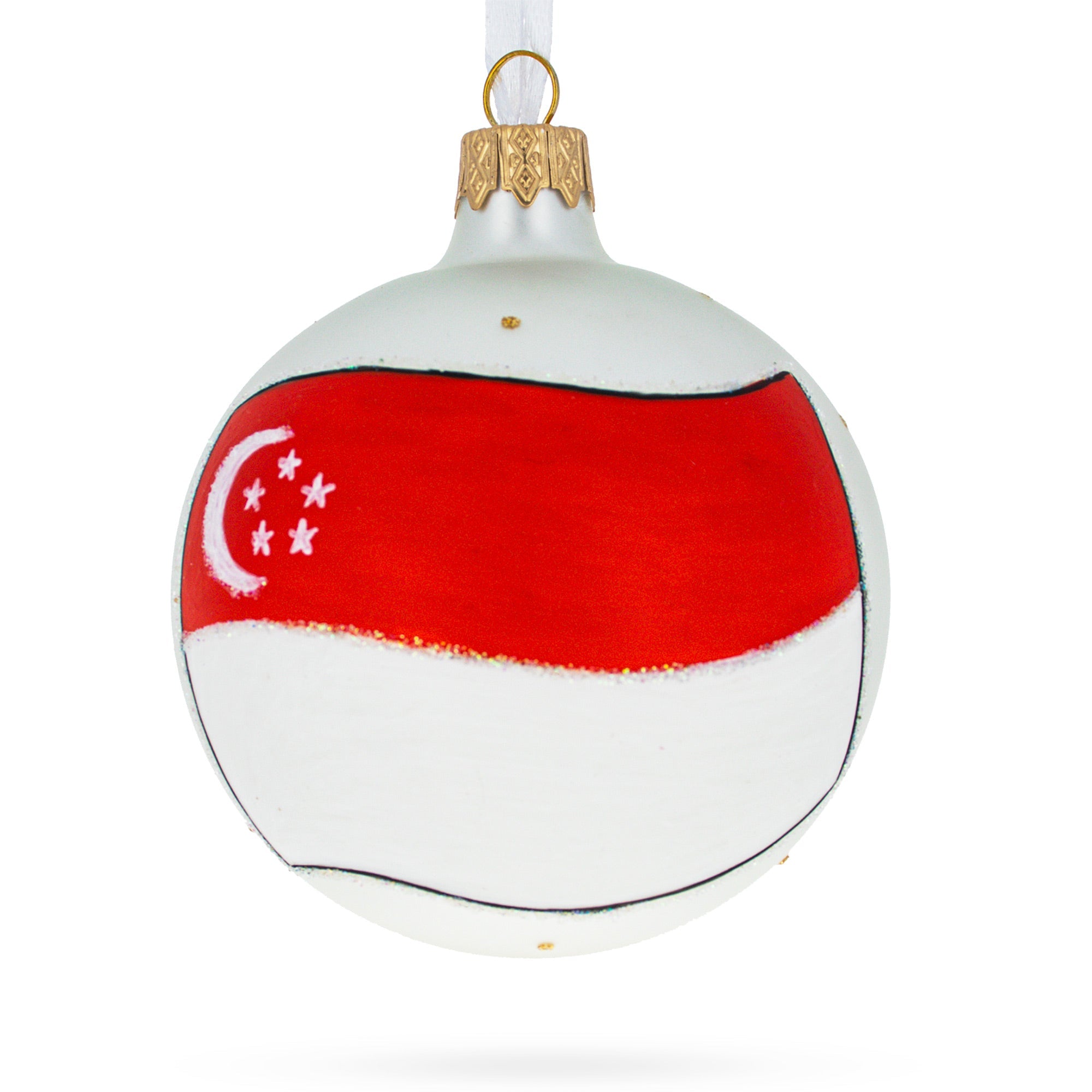 Flag Of Singapore  Blown Glass Ball Christmas Ornament 3.25 Inches