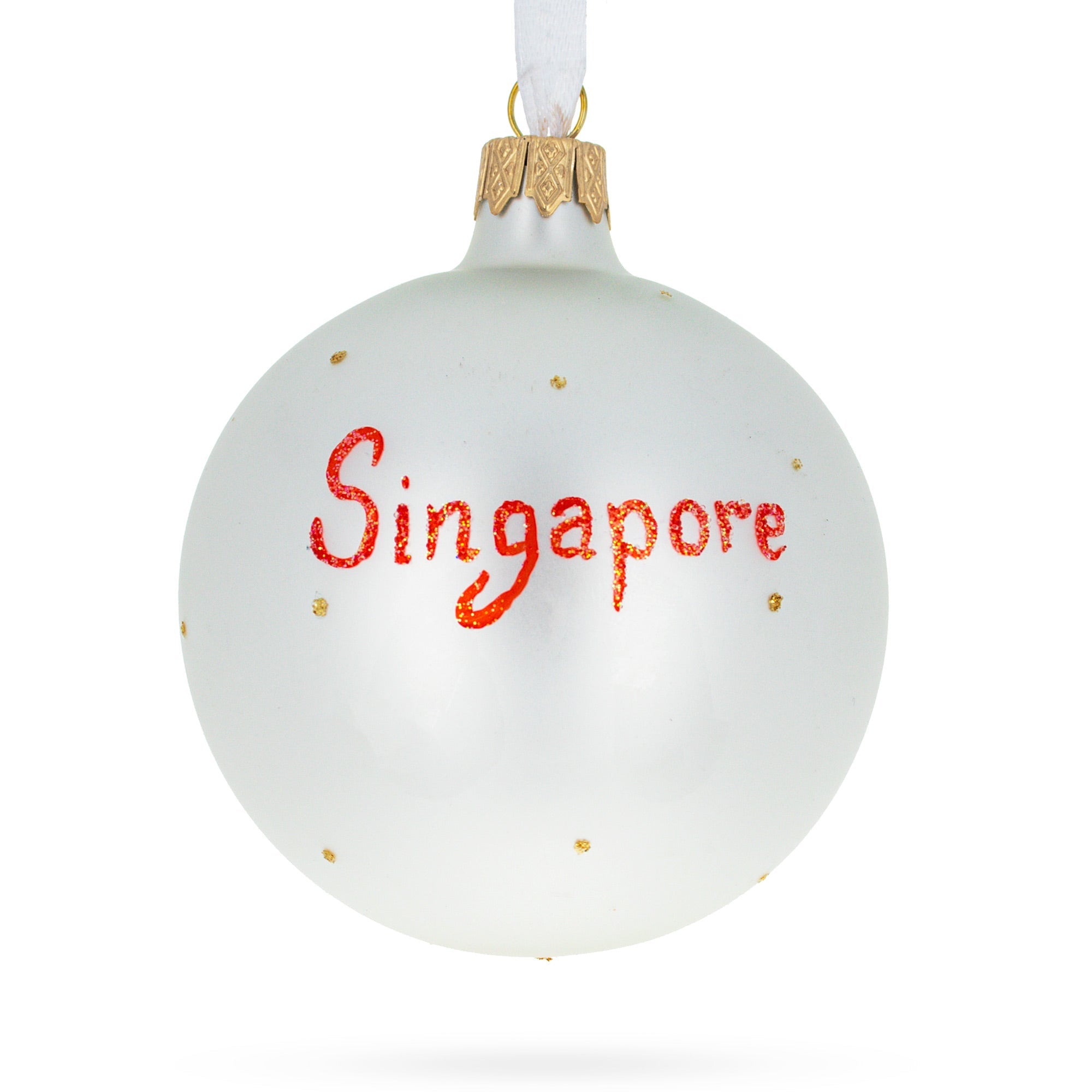 Flag Of Singapore  Blown Glass Ball Christmas Ornament 3.25 Inches