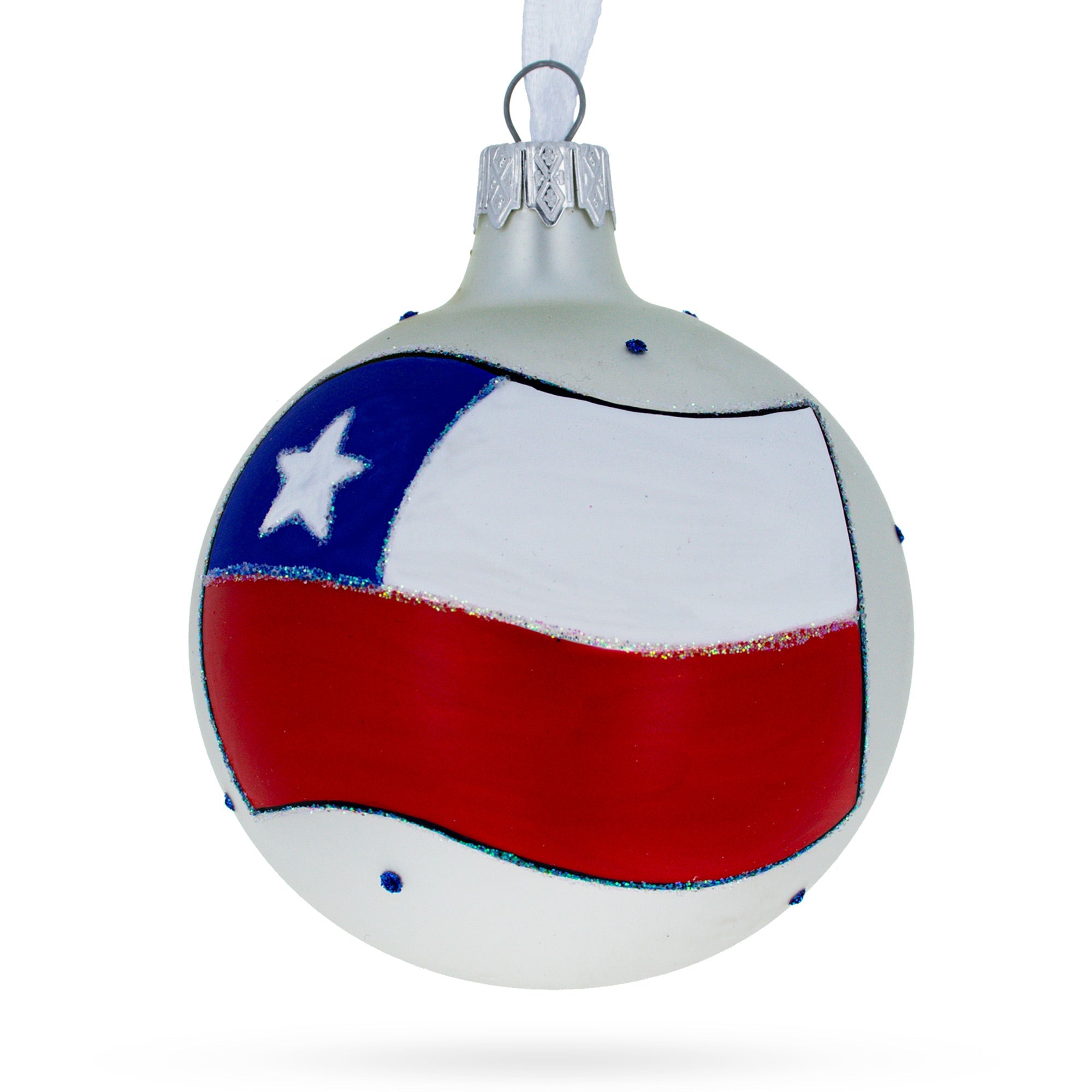 Flag Of Chile Blown Glass Ball Christmas Ornament 3.25 Inches