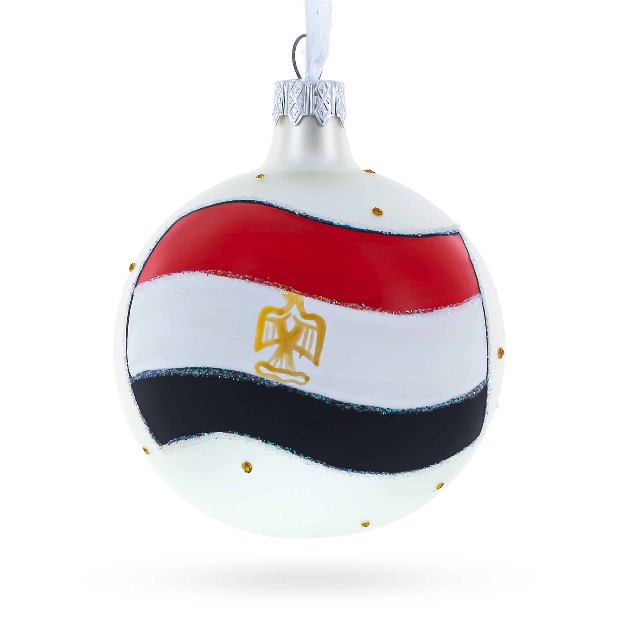 Flag Of Egypt Blown Glass Ball Christmas Ornament 3.25 Inches