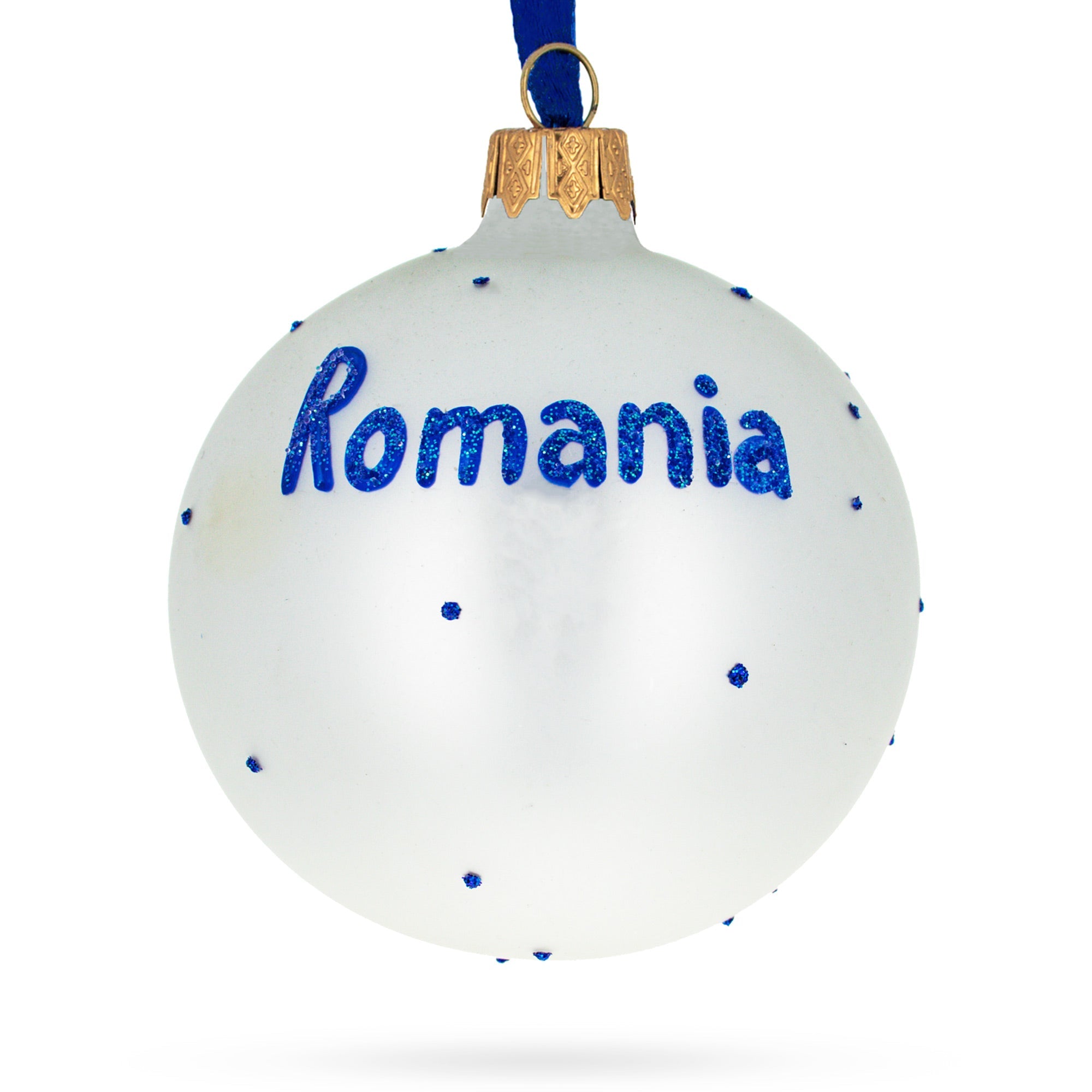 Flag Of Romania Blown Glass Ball Christmas Ornament 3.25 Inches