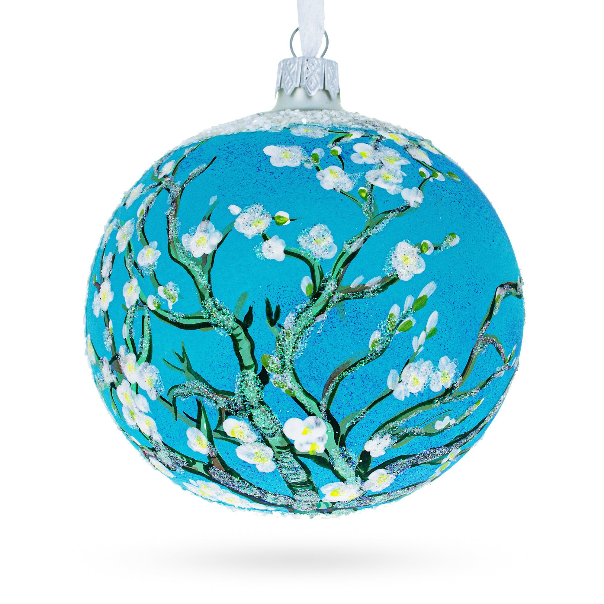 1890 'branches With Almond Blossom' By Vincent Van Gogh Blown Glass Ball Christmas Ornament 4 Inches