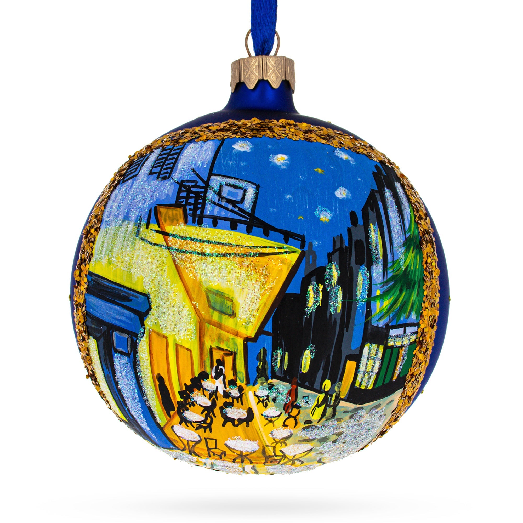 1888 'cafe Terrace At Night' By Vincent Van Gogh Blown Glass Ball Christmas Ornament 4 Inches