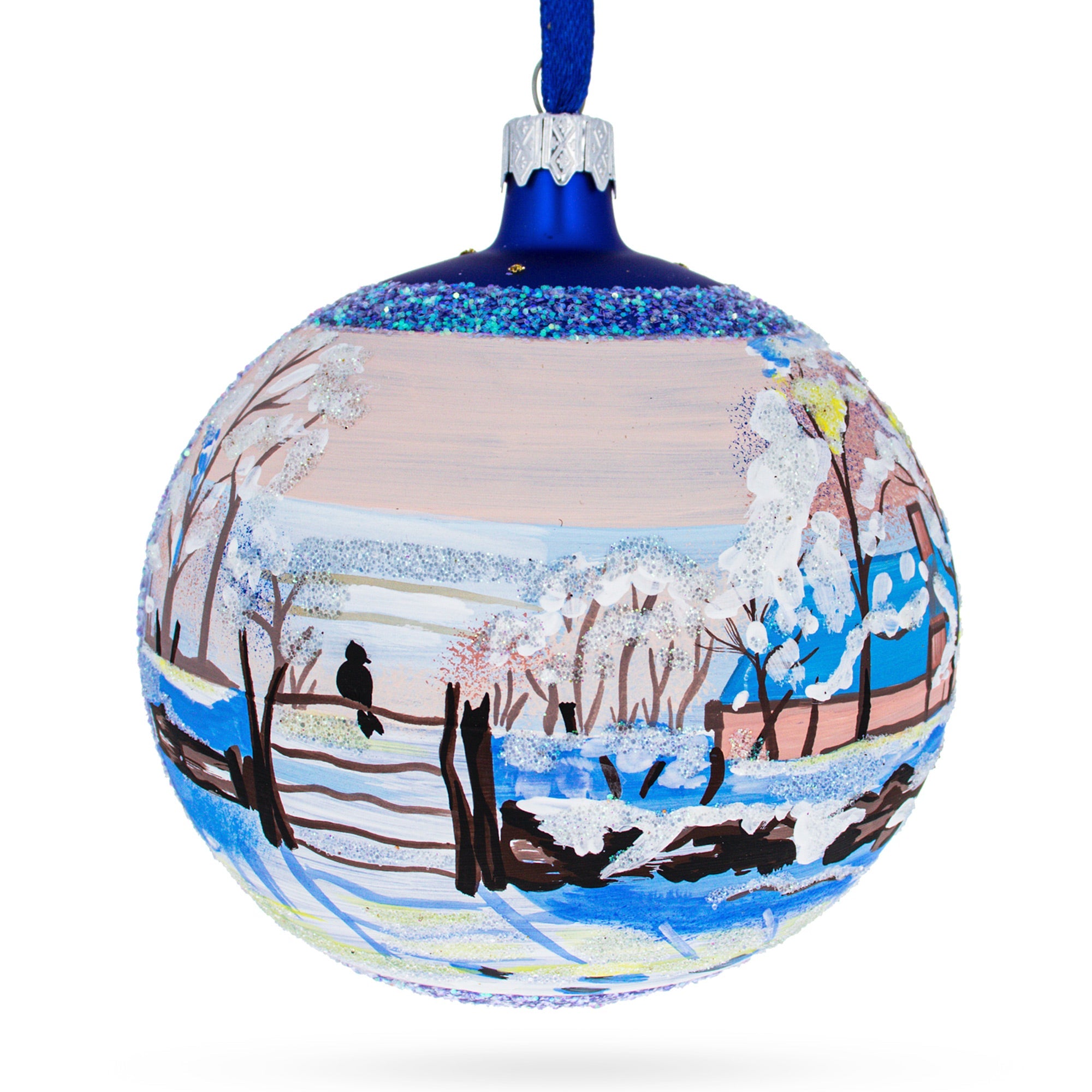 1869 'the Magpie' By Claude Oscar Monet Blown Glass Ball Christmas Ornament 4 Inches