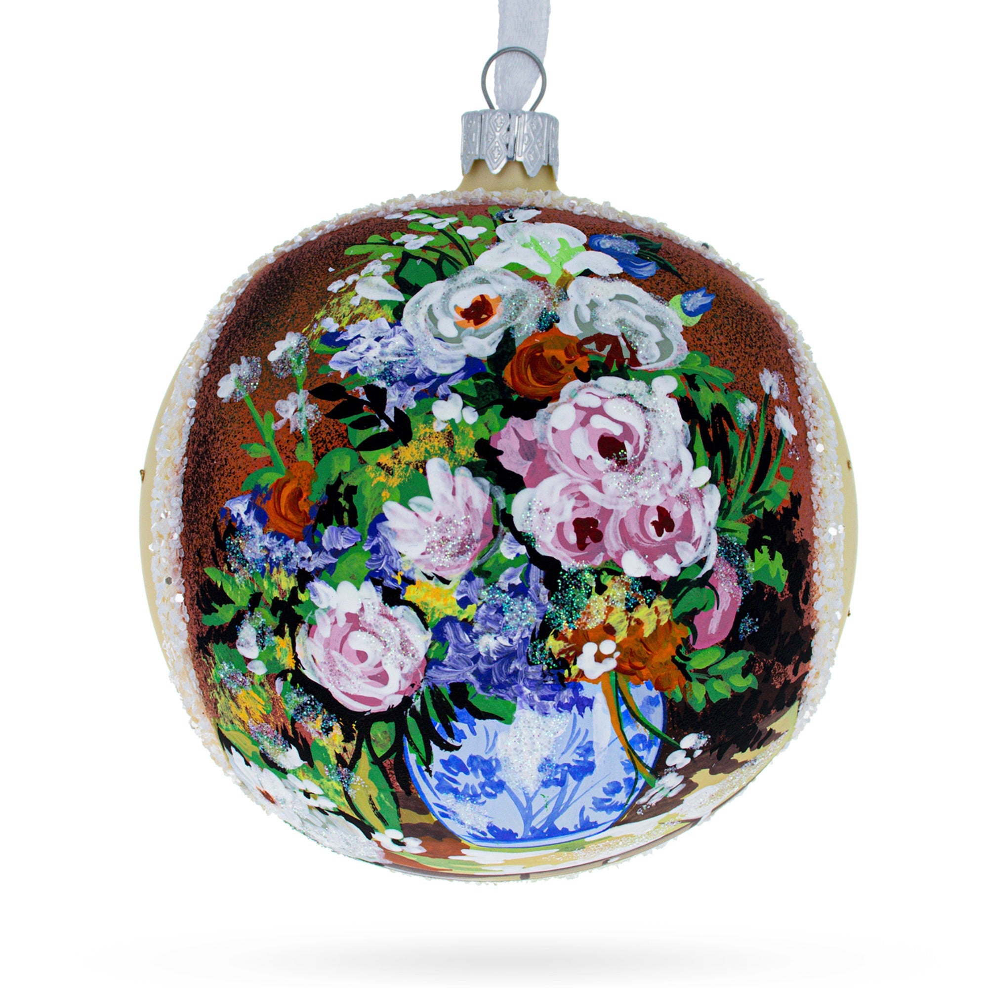 1866 'spring Bouquet' By Pierre Auguste Renoir Blown Glass Ball Christmas Ornament 4 Inches