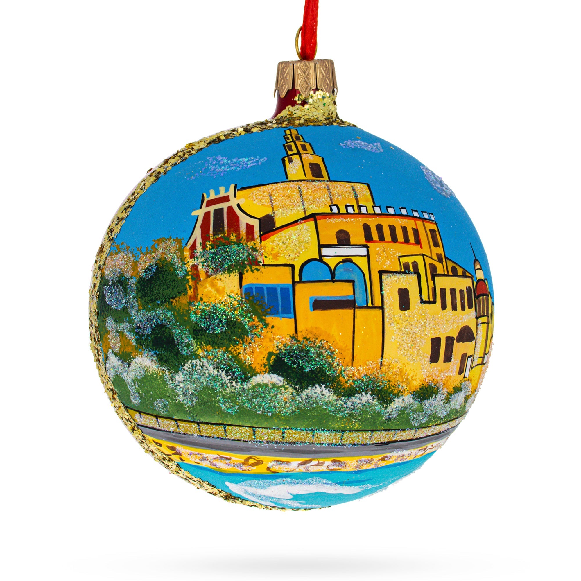 Jaffa Old City, Tel Aviv, Israel Glass Ball Christmas Ornament 4 Inches