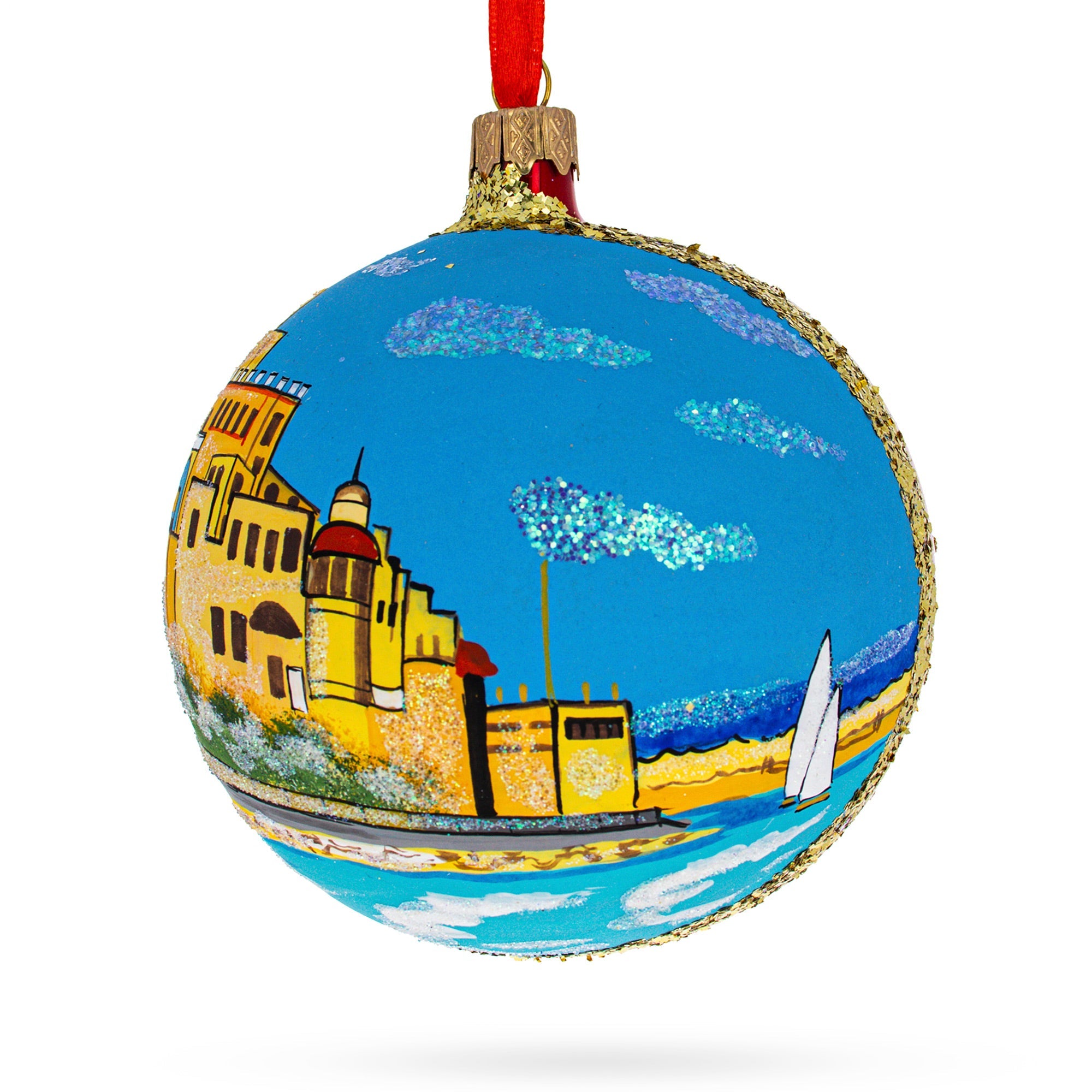 Jaffa Old City, Tel Aviv, Israel Glass Ball Christmas Ornament 4 Inches