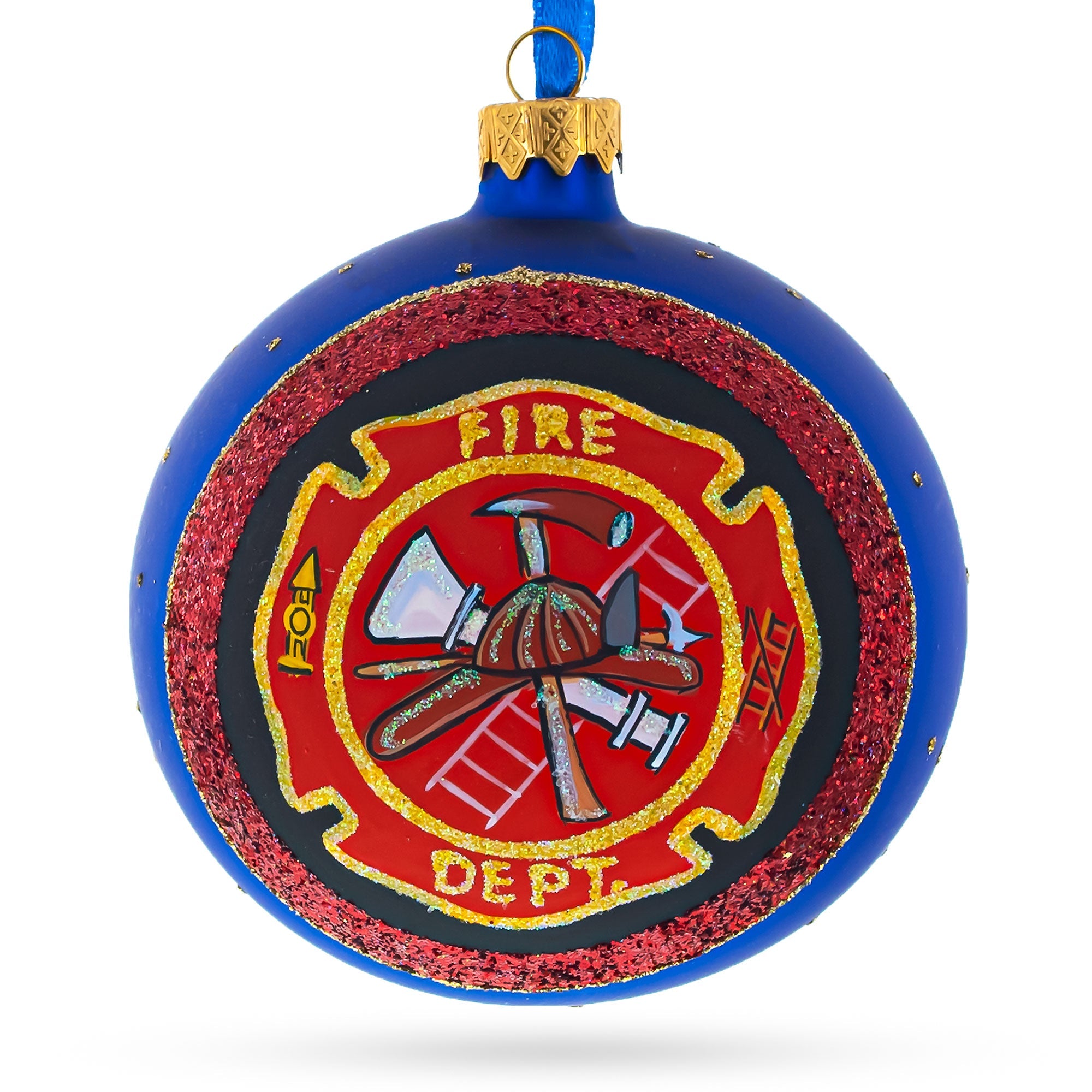 Brave Firefighters: Fire Department Blown Glass Ball Christmas Ornament 4 Inches