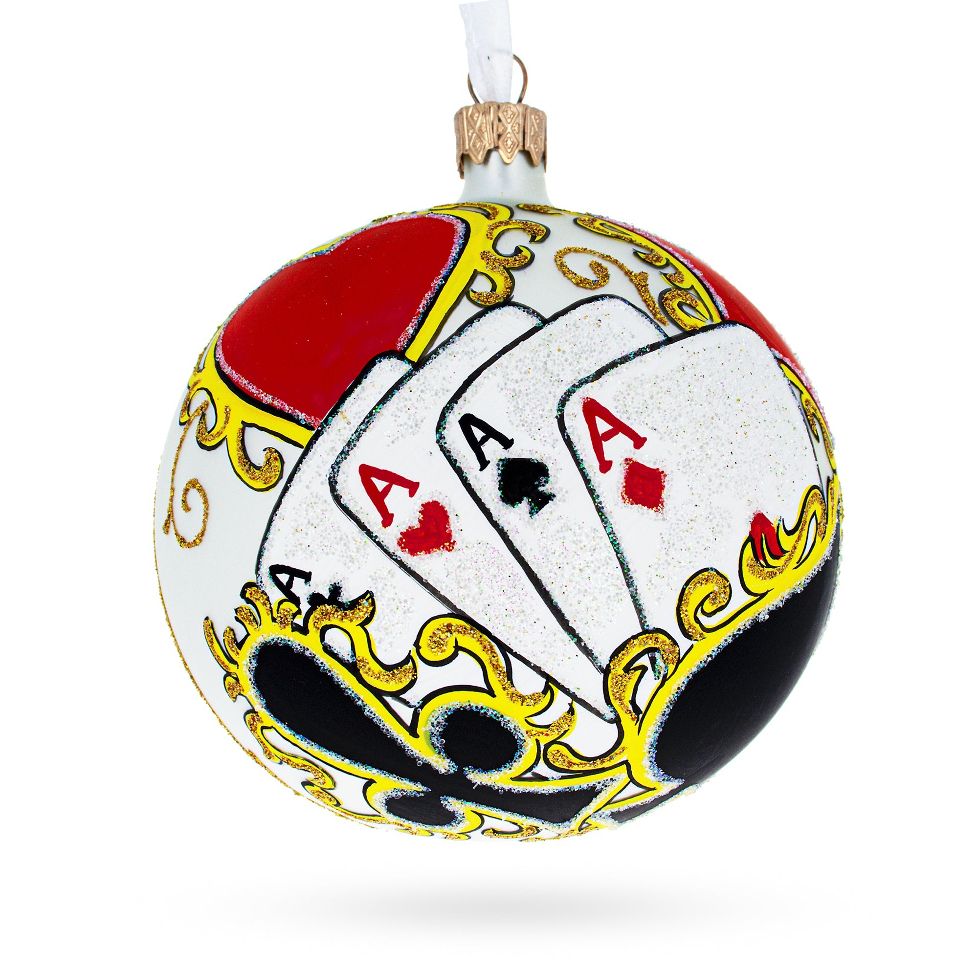 High Stakes Gamble: Playing Cards And Casino Chips Blown Glass Ball Christmas Ornament 4 Inches