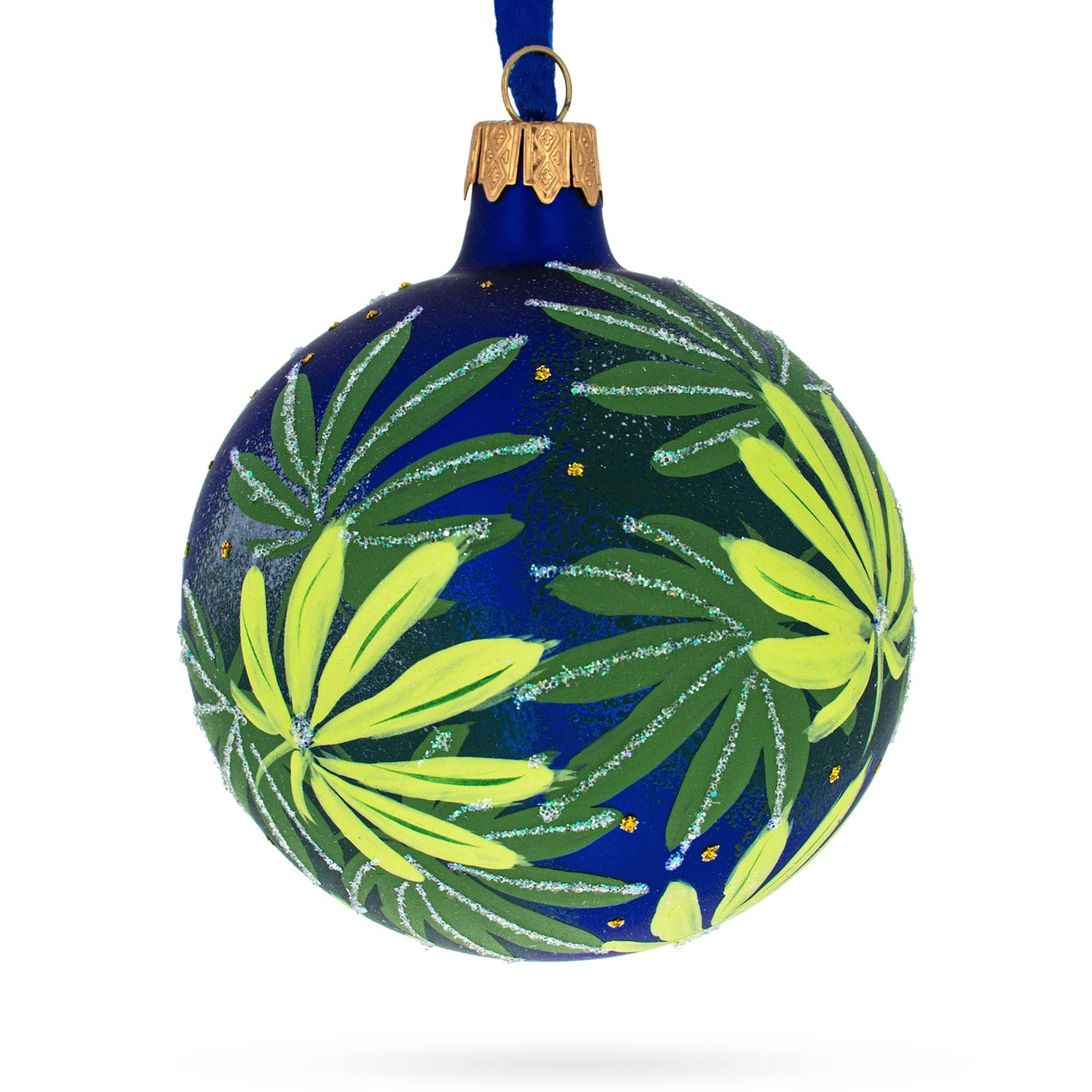 Botanical Cannabis Glass Ball Christmas Ornament 3.25 Inches