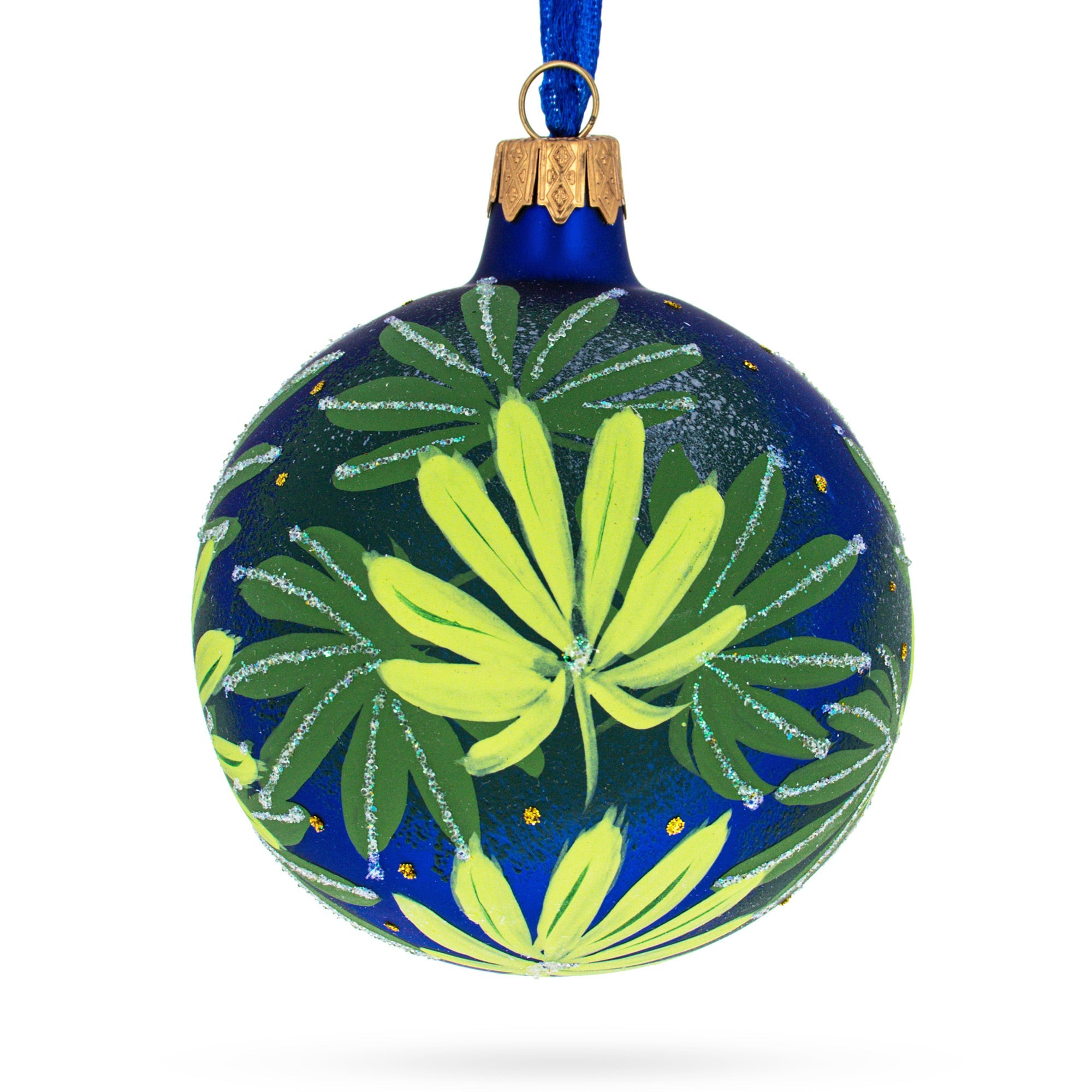 Botanical Cannabis Glass Ball Christmas Ornament 3.25 Inches