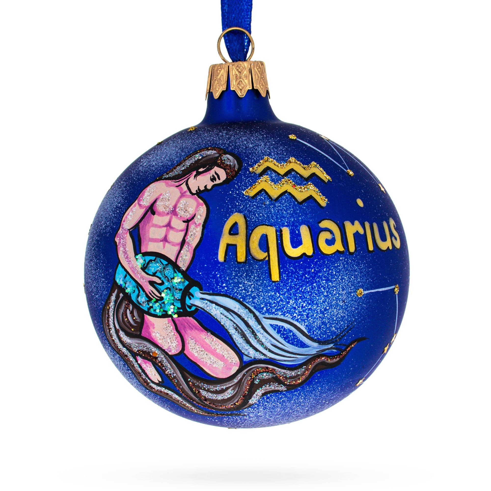 Water Bearer Aquarius: Zodiac Horoscope Sign Blown Glass Ball Christmas Ornament 3.25 Inches