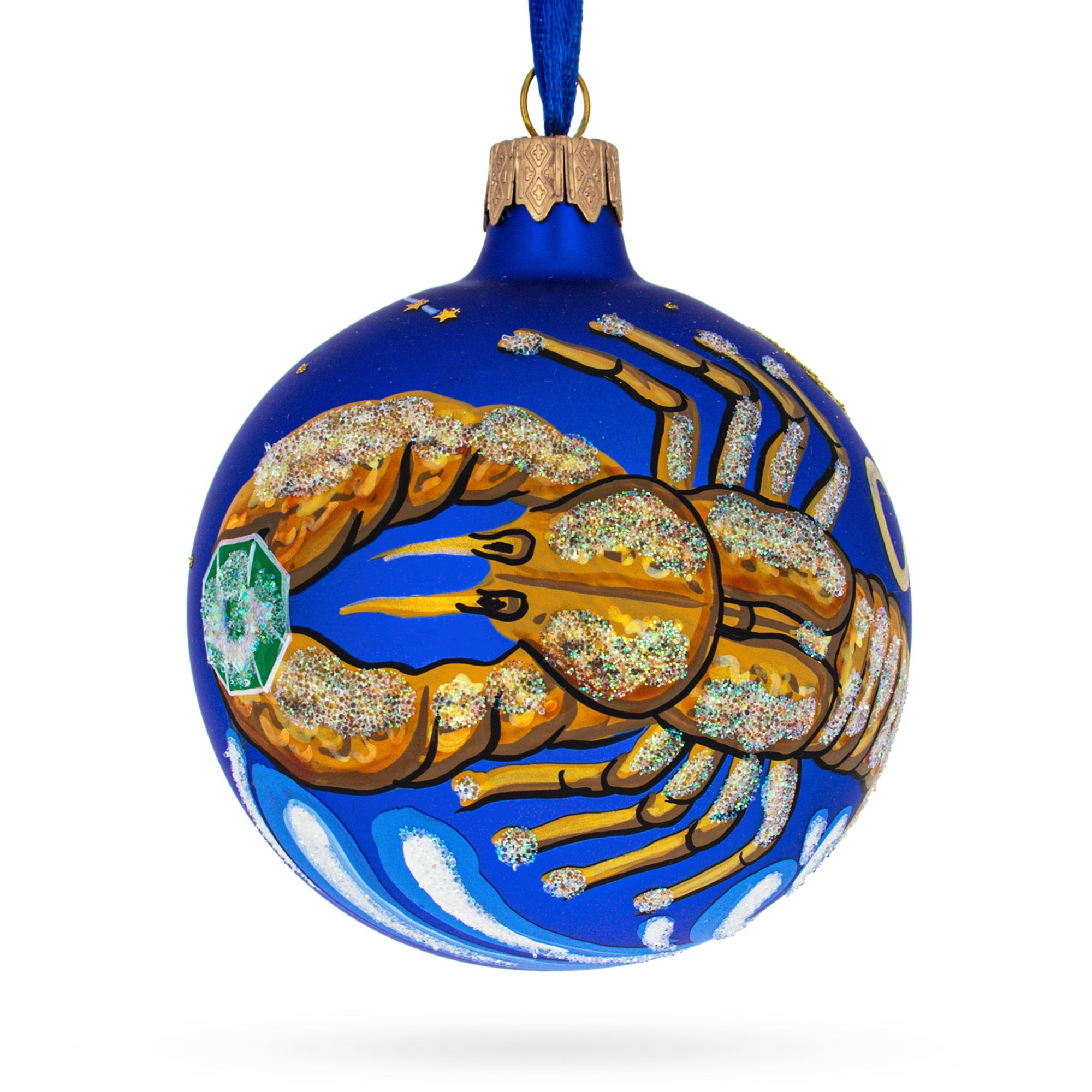 Crab Cancer: Zodiac Horoscope Sign Blown Glass Ball Christmas Ornament 3.25 Inches