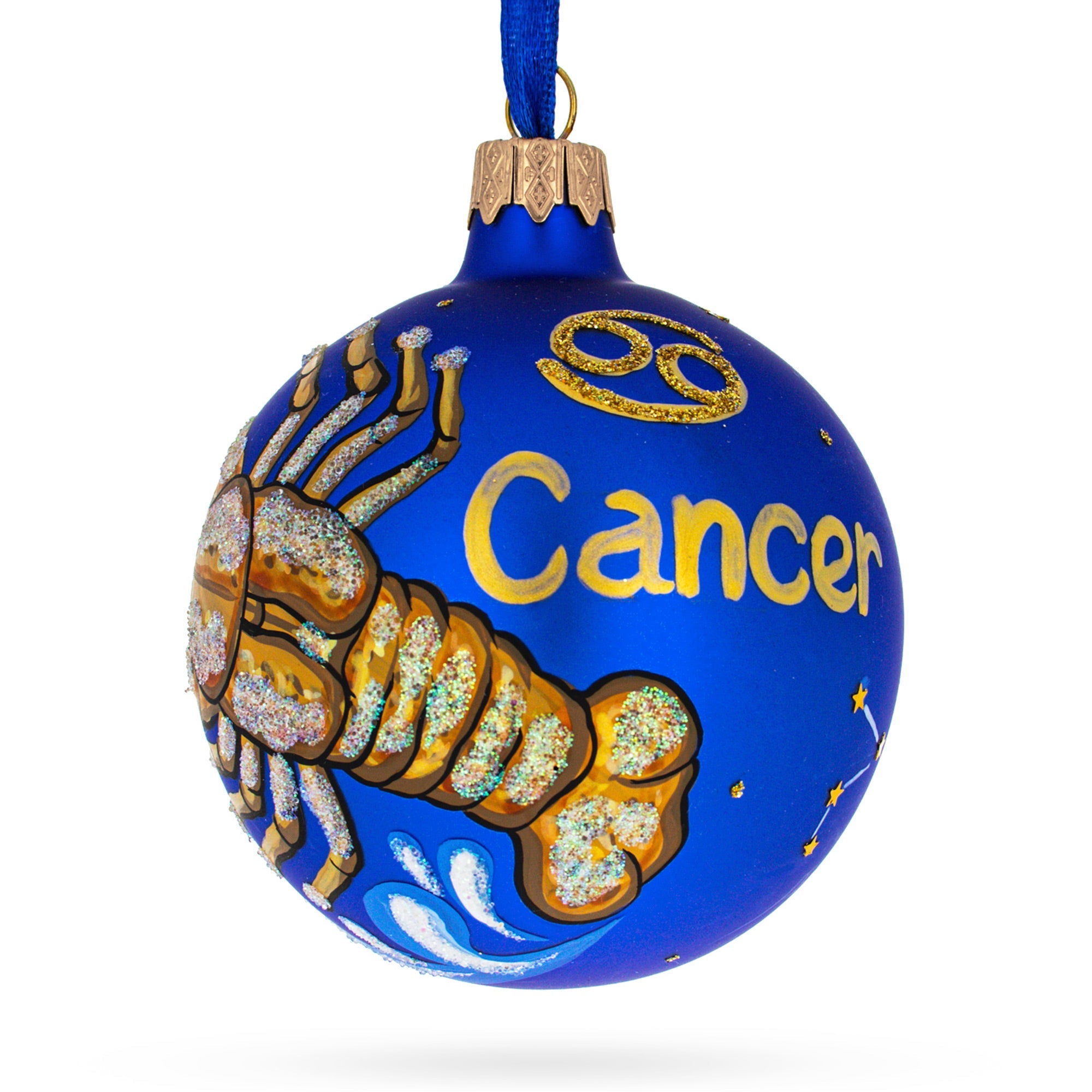 Crab Cancer: Zodiac Horoscope Sign Blown Glass Ball Christmas Ornament 3.25 Inches