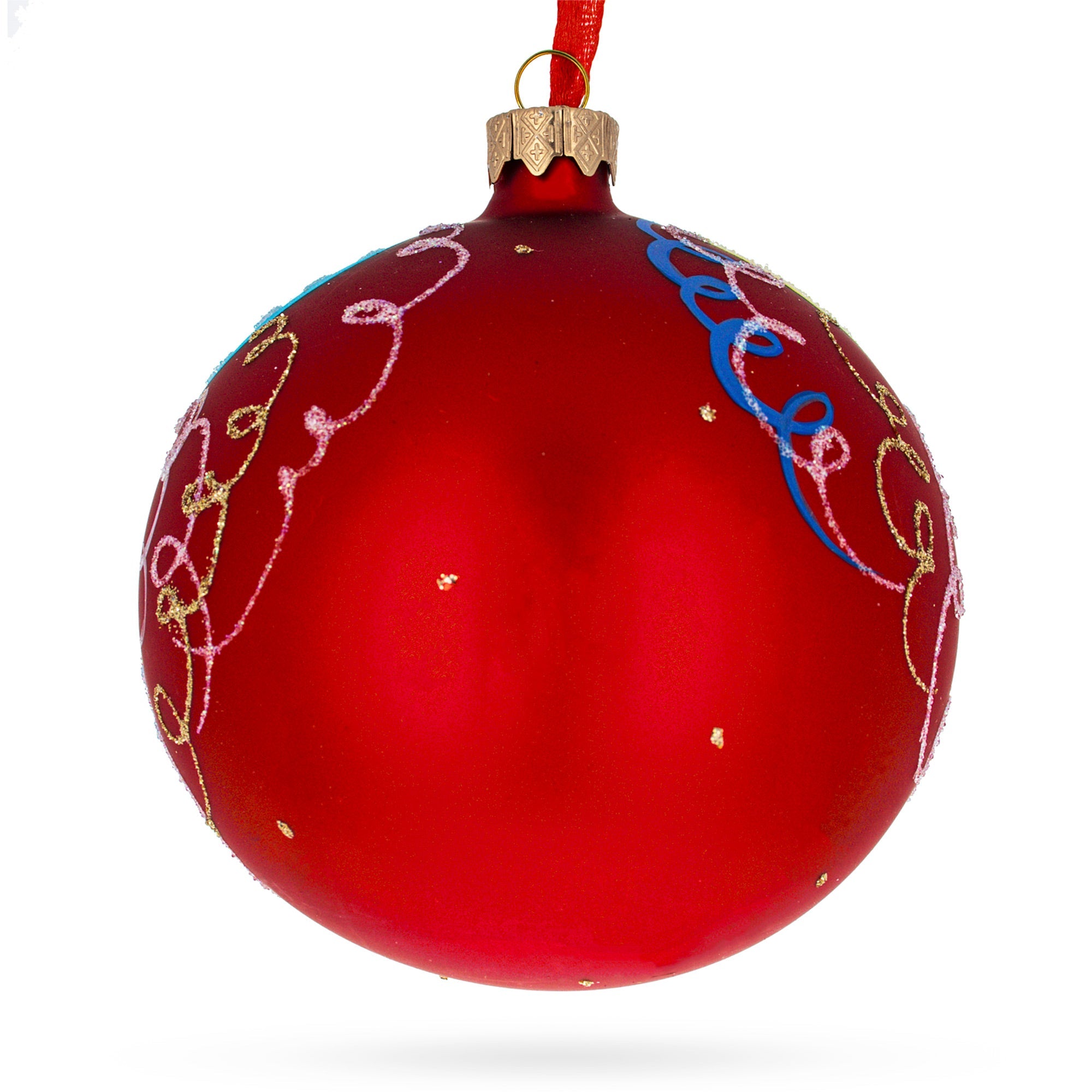 Happy New Year: Festive Celebration Blown Glass Ball Christmas Ornament 4 Inches