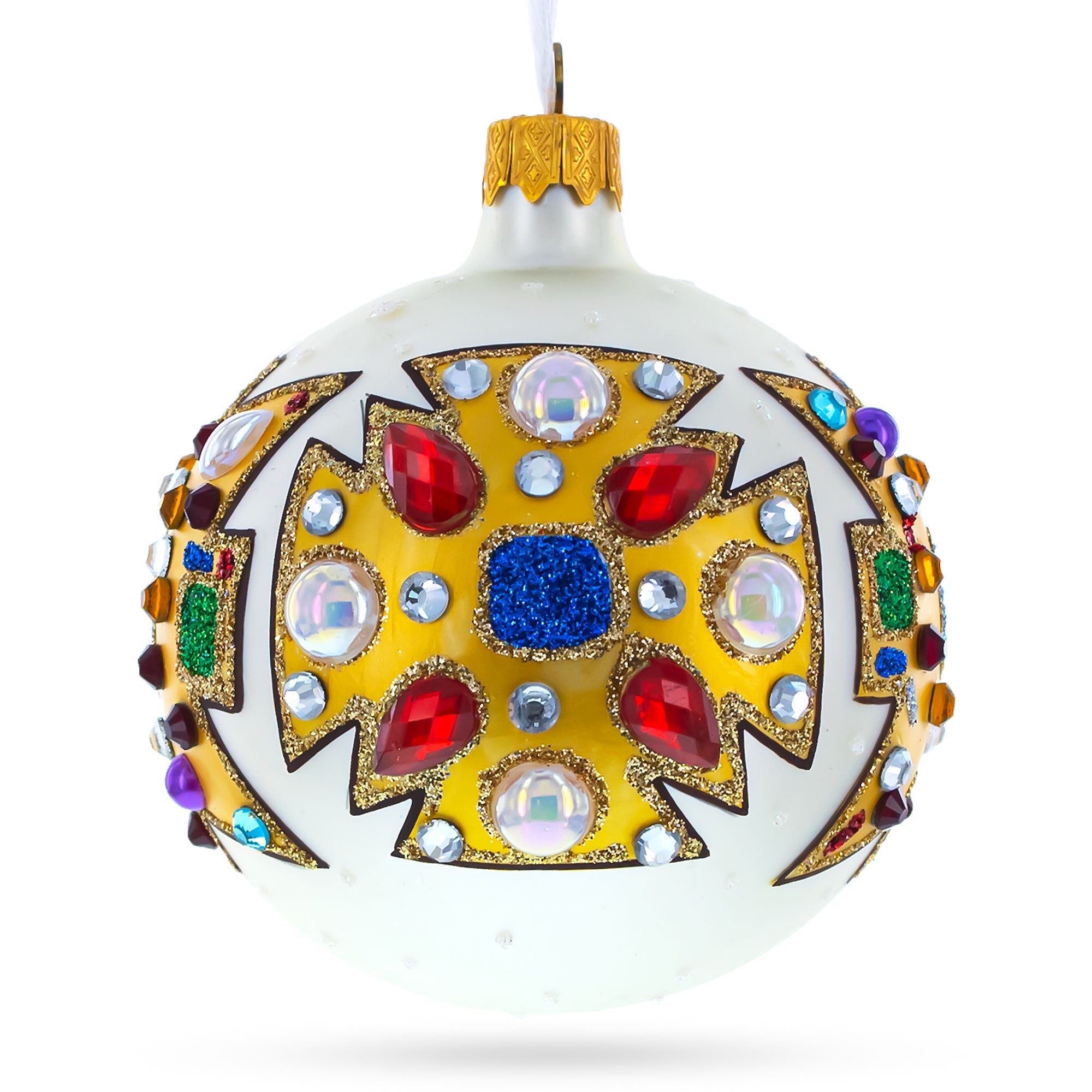 French Couturier-inspired Bejeweled Elegance Blown Glass Ball Christmas Ornament 3.25 Inches