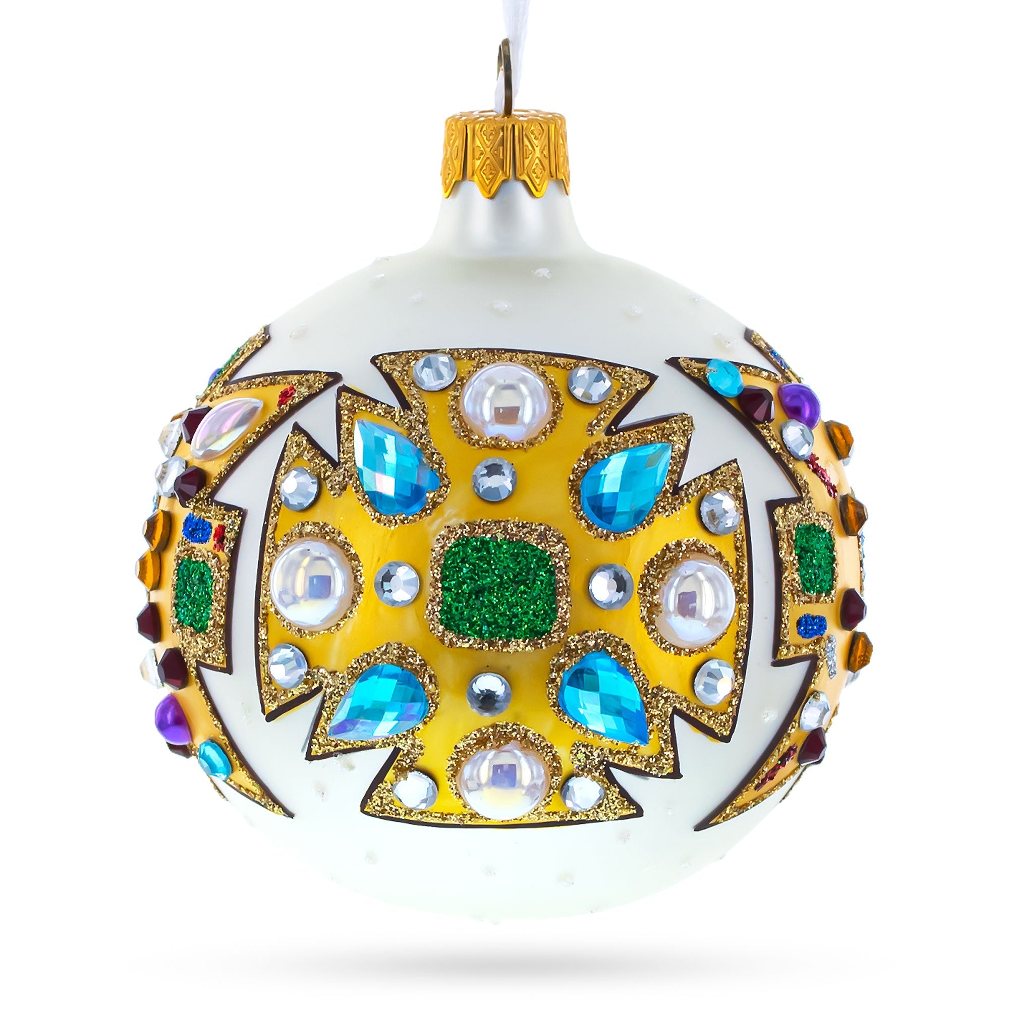 French Couturier-inspired Bejeweled Elegance Blown Glass Ball Christmas Ornament 3.25 Inches