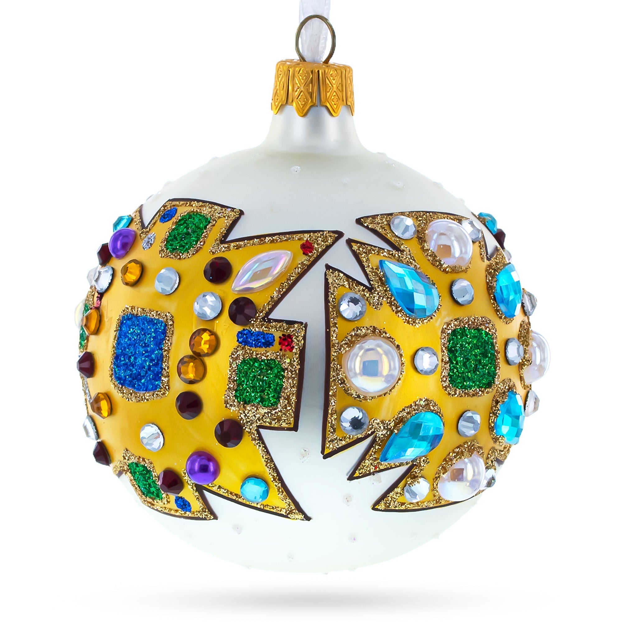 French Couturier-inspired Bejeweled Elegance Blown Glass Ball Christmas Ornament 3.25 Inches