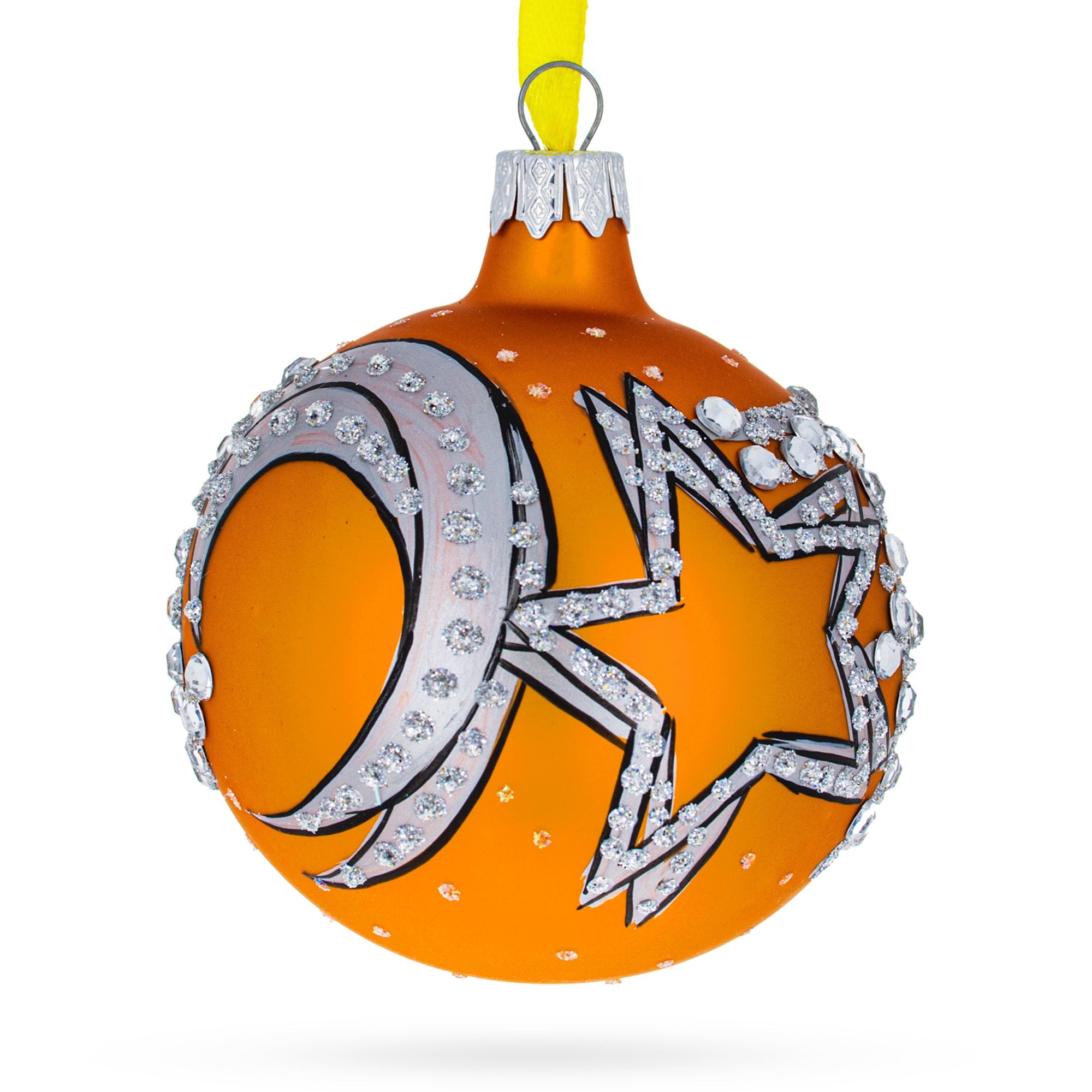 Italian Couturier-inspired Stars And Moons Design Blown Glass Ball Christmas Ornament 3.25 Inches