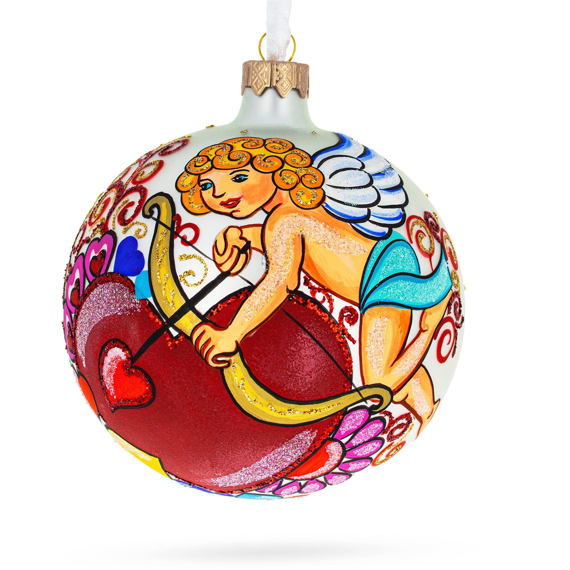 St. Valentine's Day Love Cupid Angel Blown Glass Ball Christmas Ornament 4 Inches