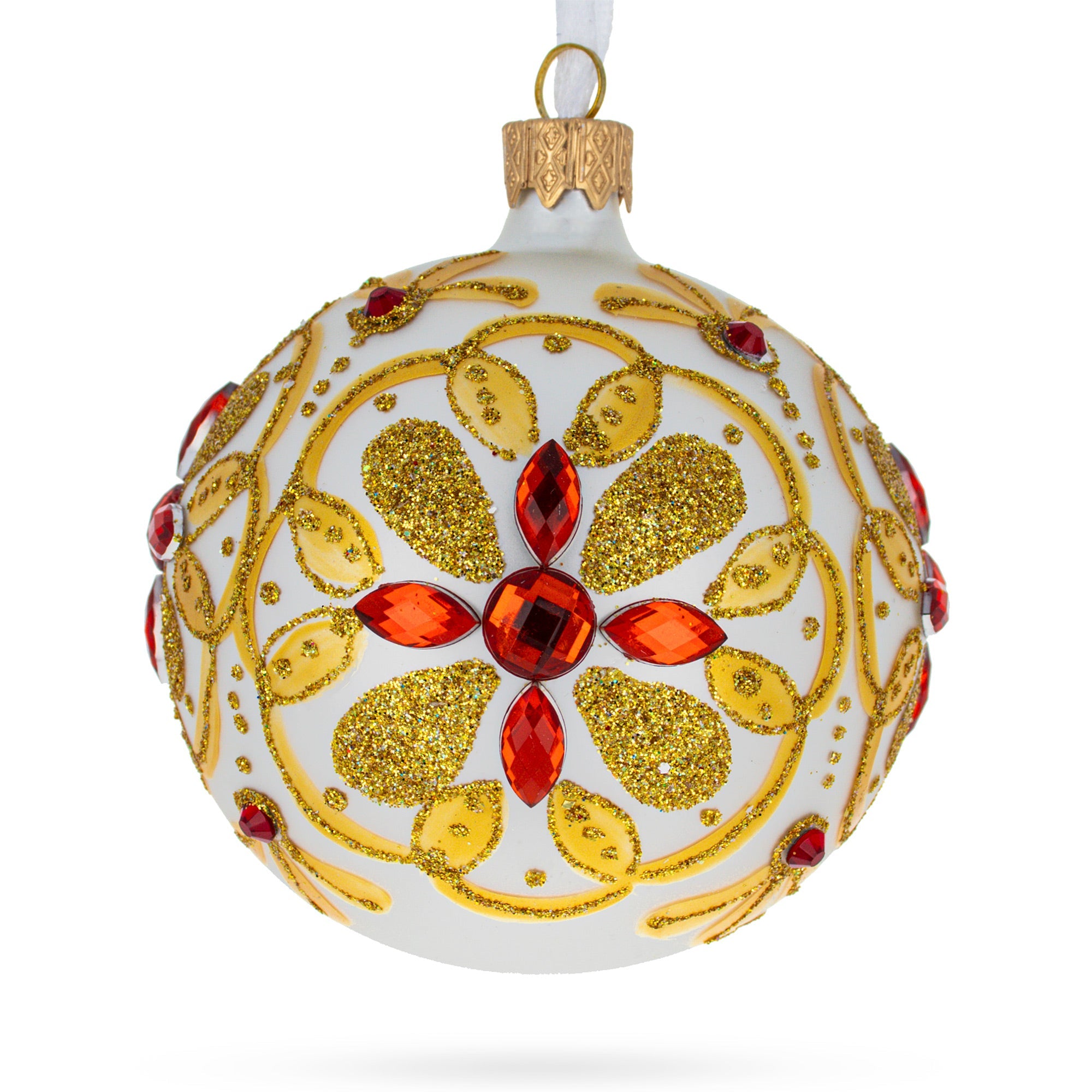 Starry Elegance: Sparkling Bejeweled Star Handcrafted Blown Glass Ball Christmas Ornament 3.25 Inches