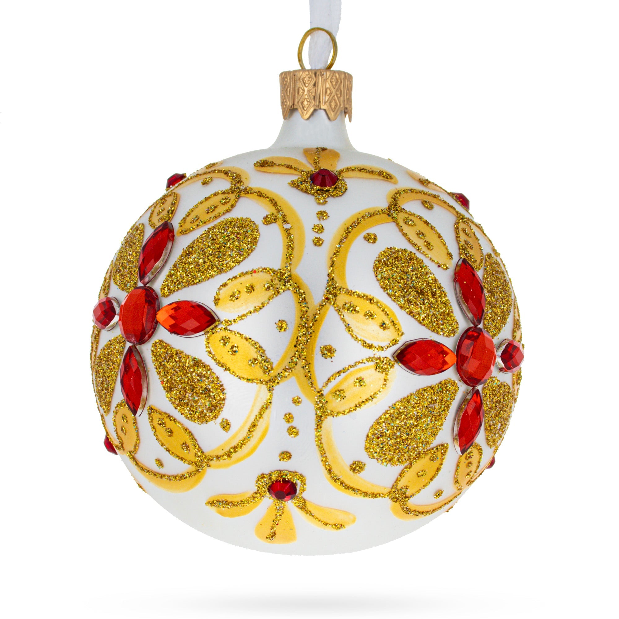 Starry Elegance: Sparkling Bejeweled Star Handcrafted Blown Glass Ball Christmas Ornament 3.25 Inches