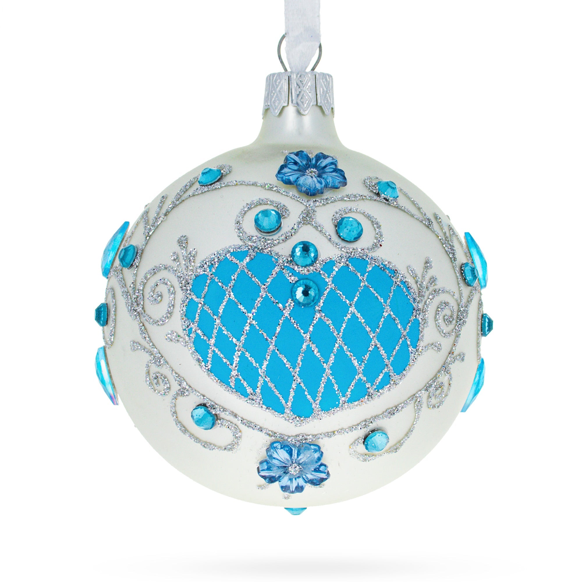 Ocean Whispers: Lustrous Turquoise Blown Glass Ball Christmas Ornament 3.25 Inches