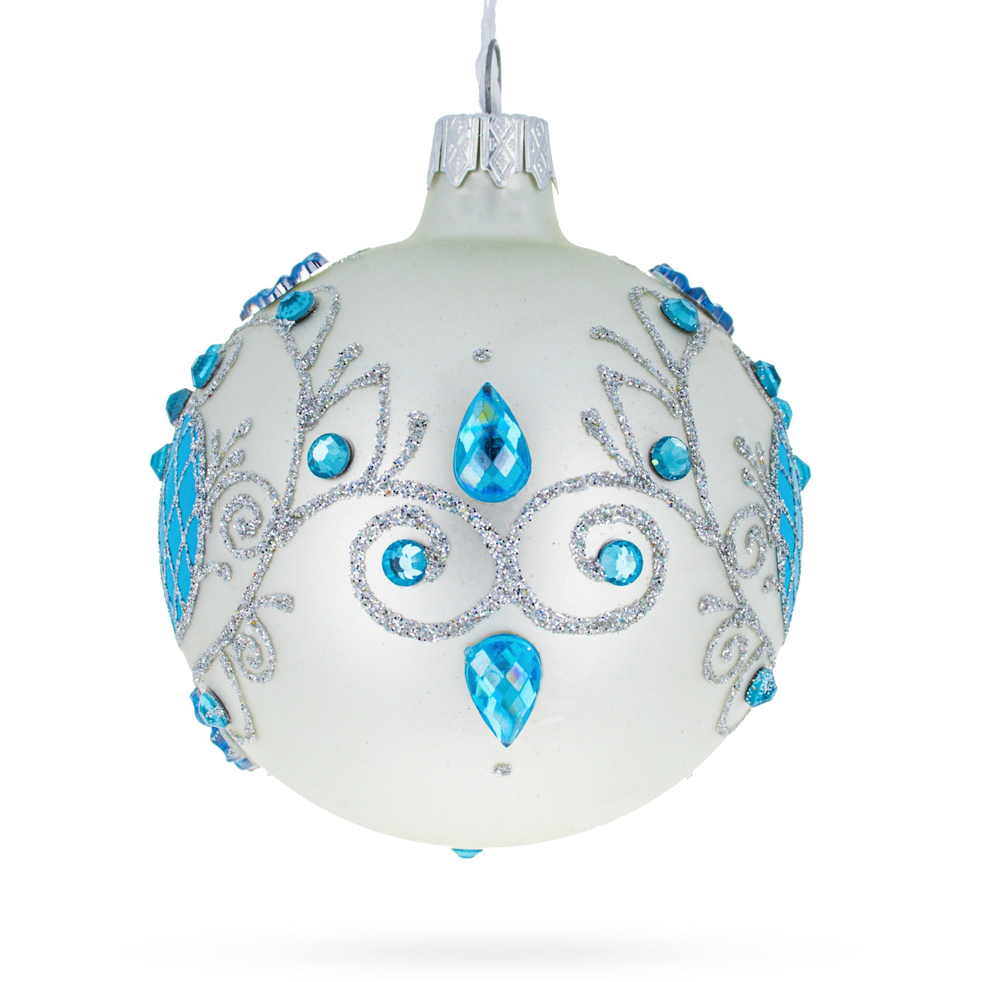 Ocean Whispers: Lustrous Turquoise Blown Glass Ball Christmas Ornament 3.25 Inches