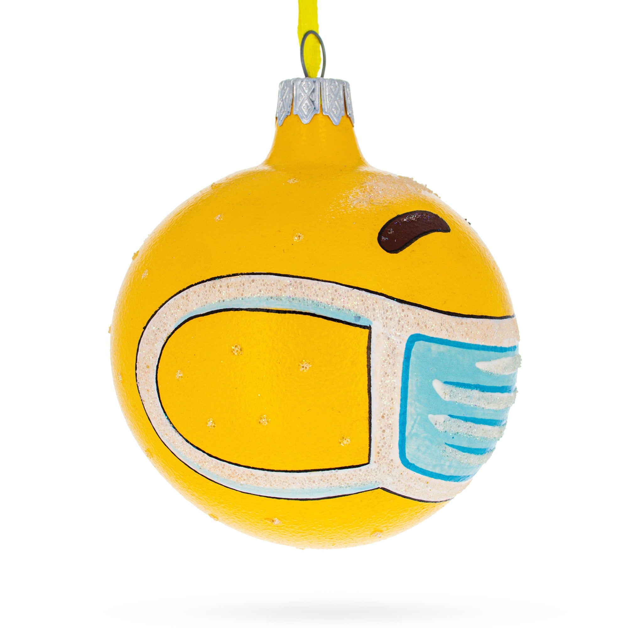 Masked Emotions Of Quarantine Blown Glass Ball Christmas Ornament 3.25 Inches