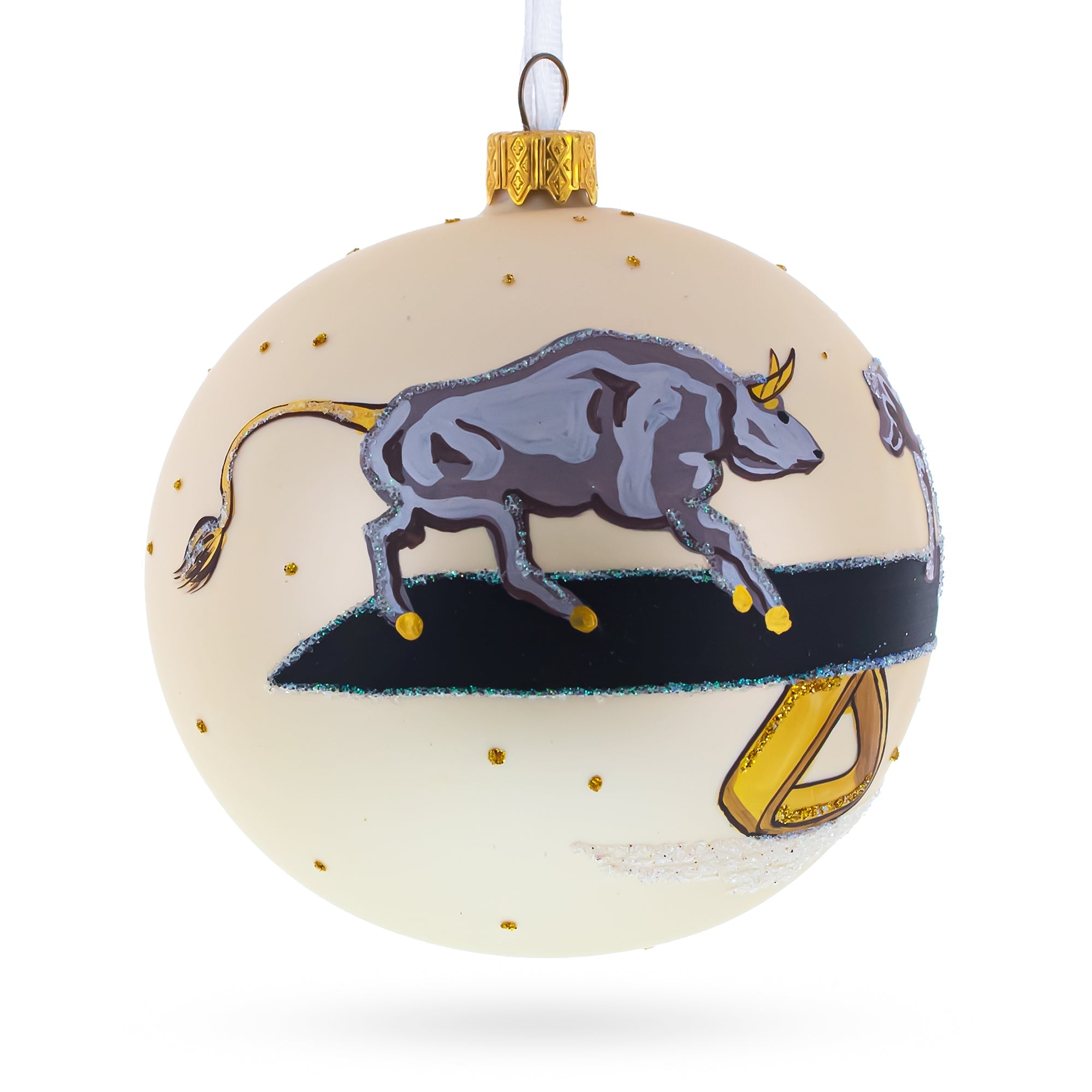 Bear Vs. Bull Blown Glass Ball Christmas Ornament 4 Inches