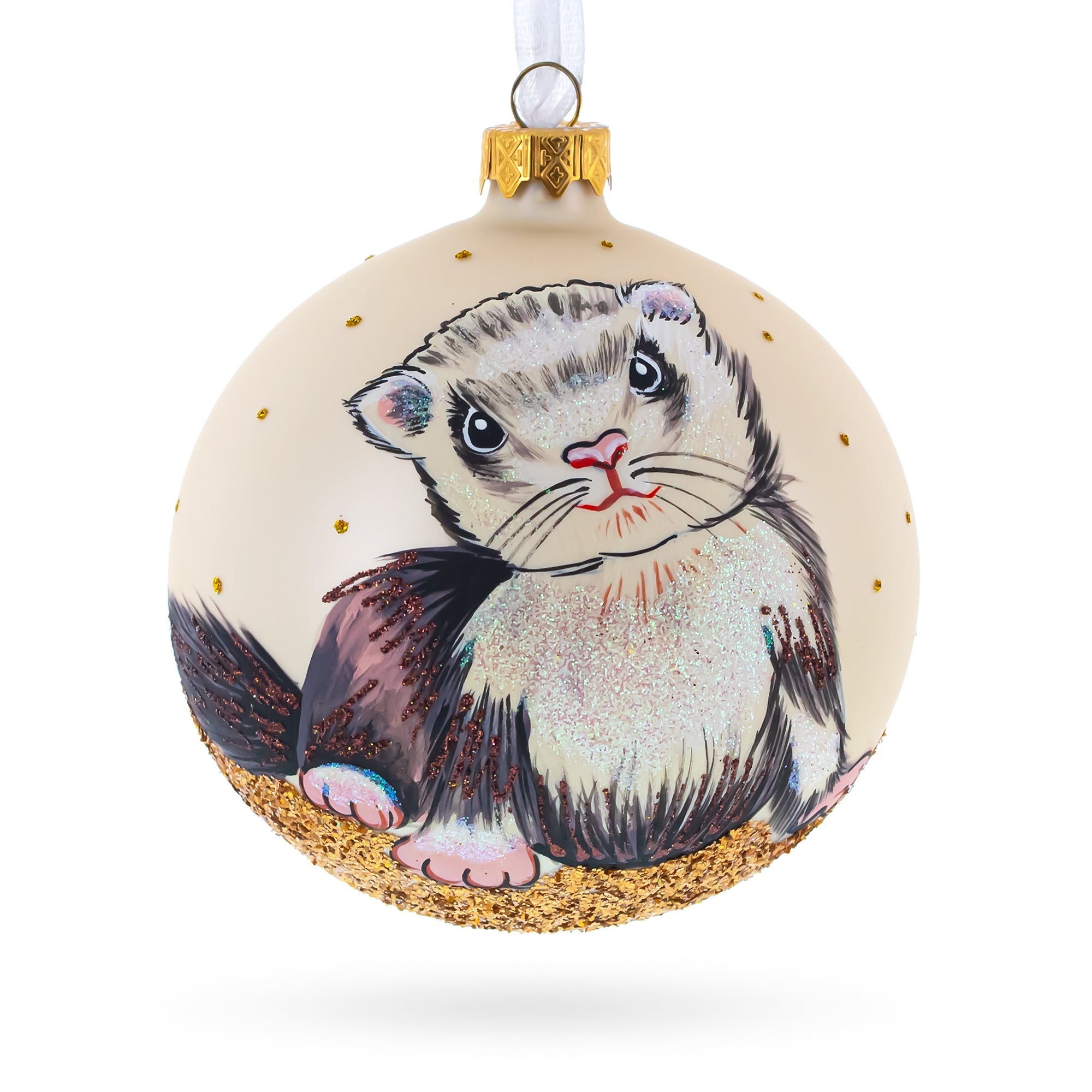 Sleek Ferret Silhouette Blown Glass Ball Christmas Ornament 4 Inches