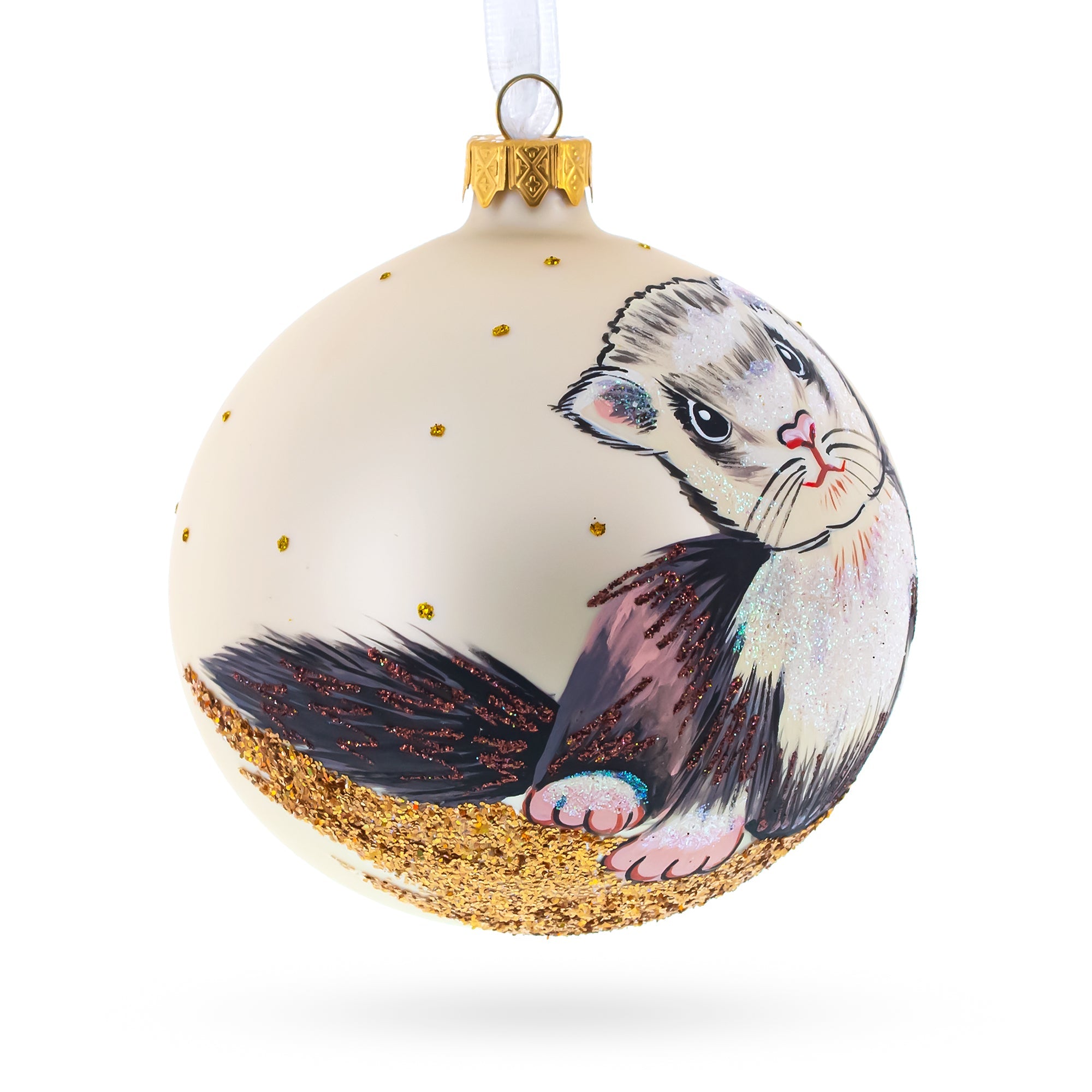 Sleek Ferret Silhouette Blown Glass Ball Christmas Ornament 4 Inches