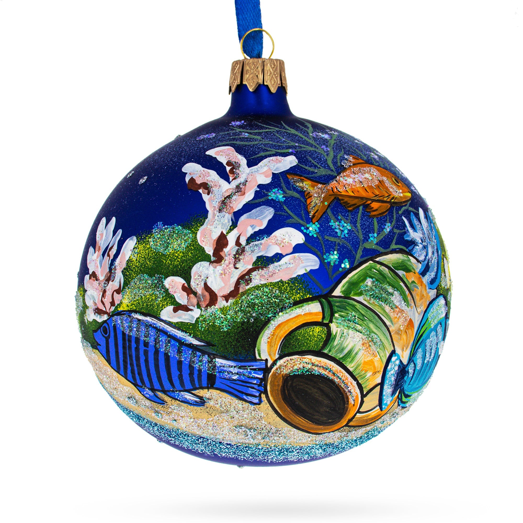 Tropical Aquarium Ensemble Blown Glass Ball Christmas Ornament 4 Inches