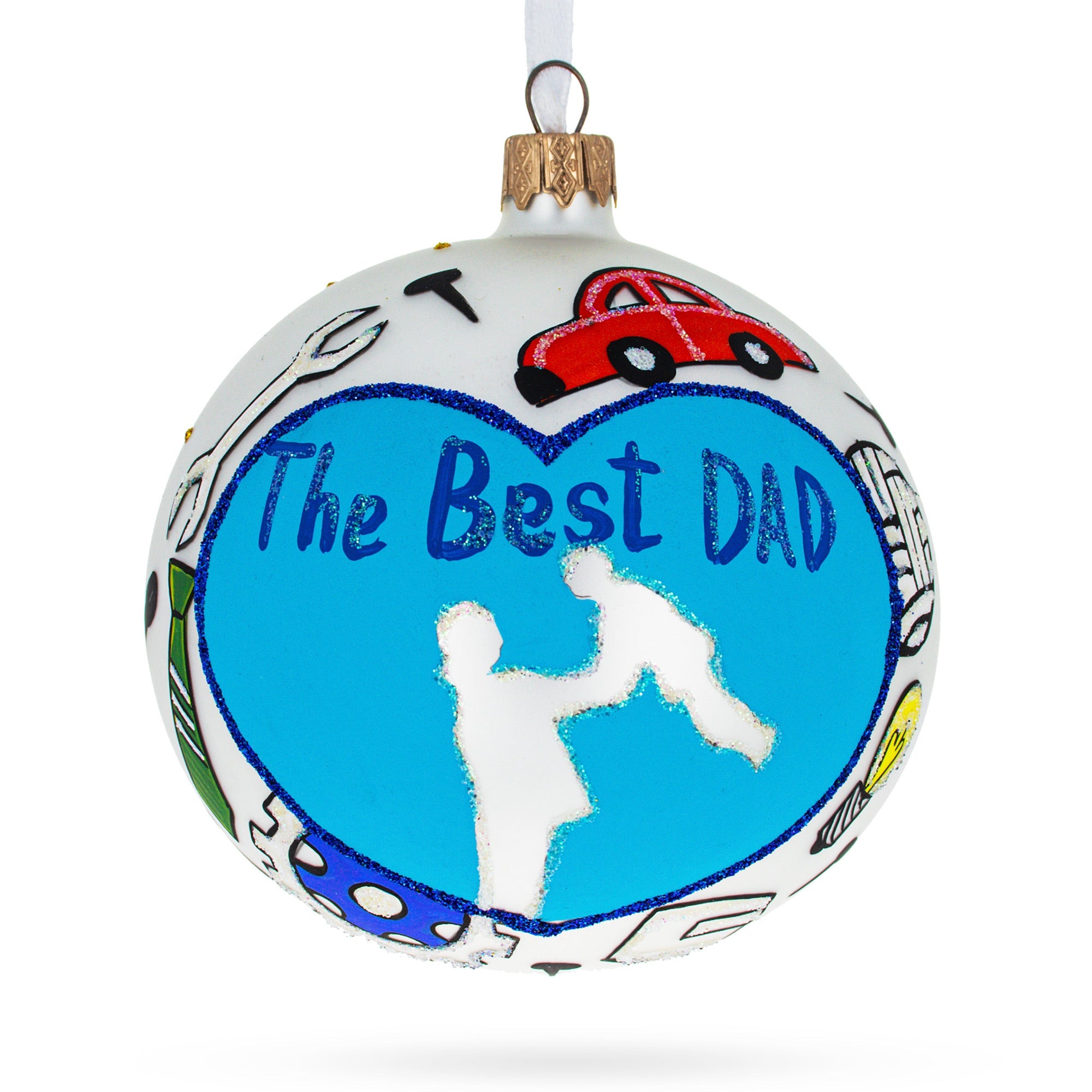 'the Best Dad' Father's Day Blown Glass Ball Christmas Ornament 4 Inches