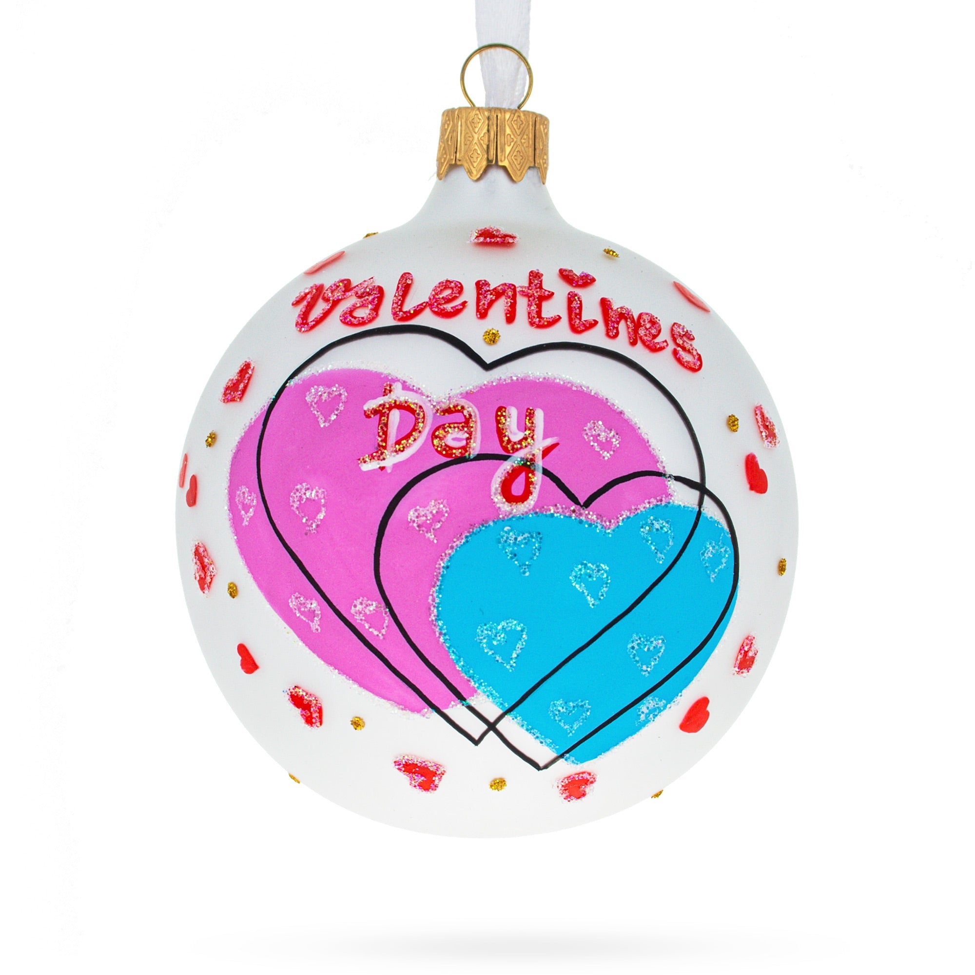 Love's Radiance: Valentine's Day Blown Glass Ball Christmas Ornament 3.25 Inches